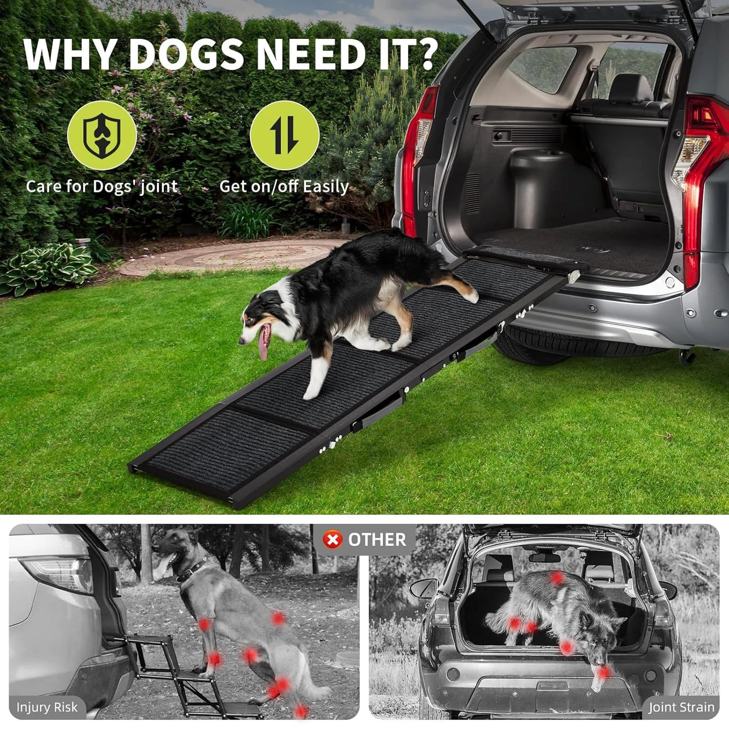HiMiss Folding Dog Ramp For Large Dogs Non Slip Portable