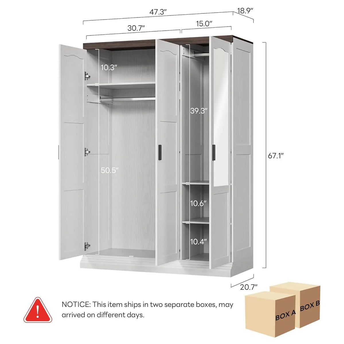 3 Door Armoire Wardrobe With Mirror Bedroom Furniture Storage Solution