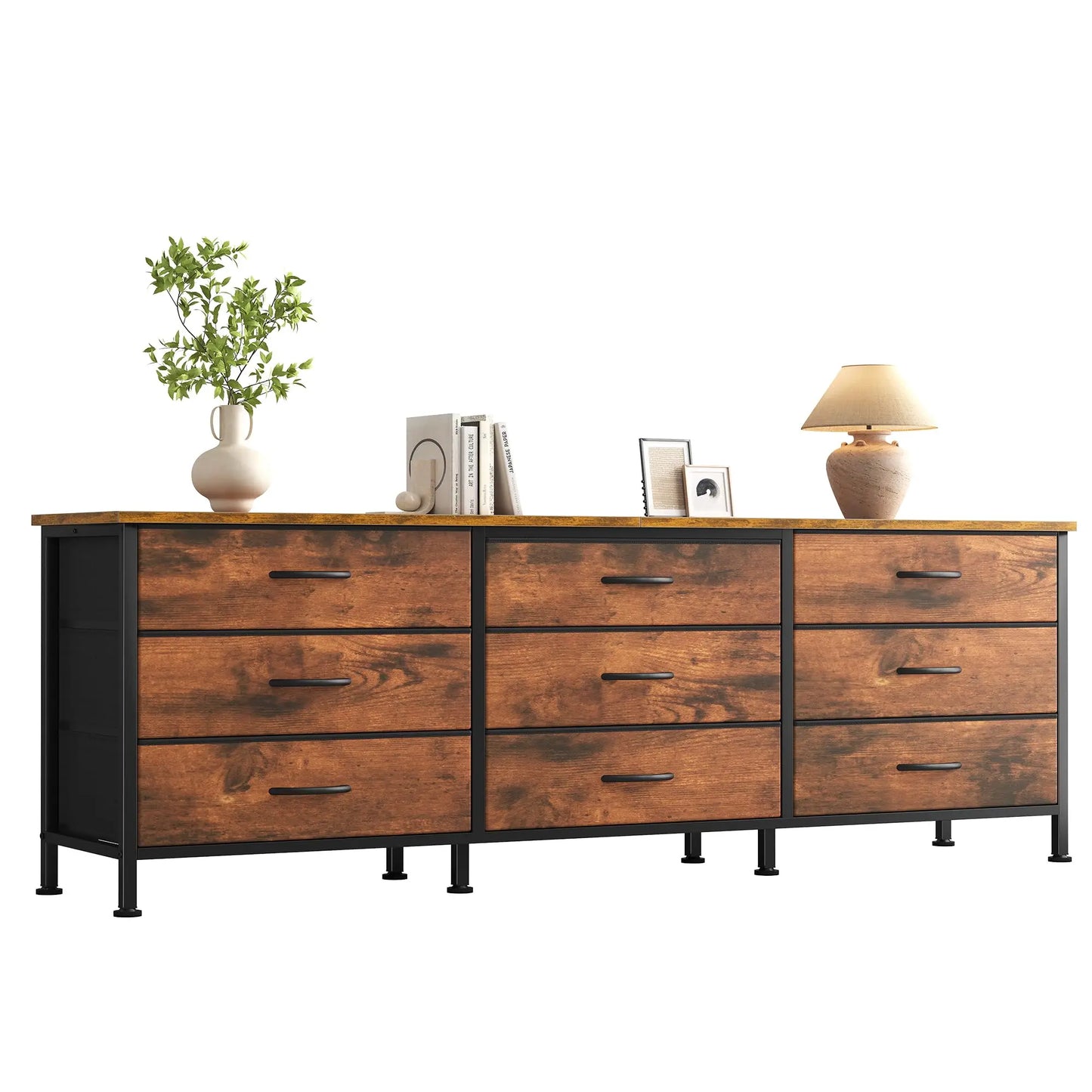 JHK Metal Frame Living Room Entertainment Center With Fabric Drawers