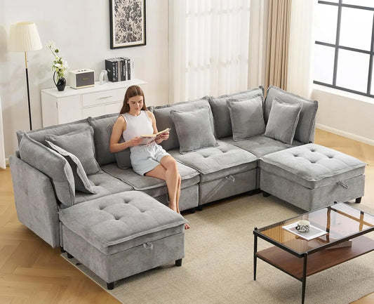 Cloud U Shaped Modern Sofa And L Shaped Sectional For Home Theater With Ottomans