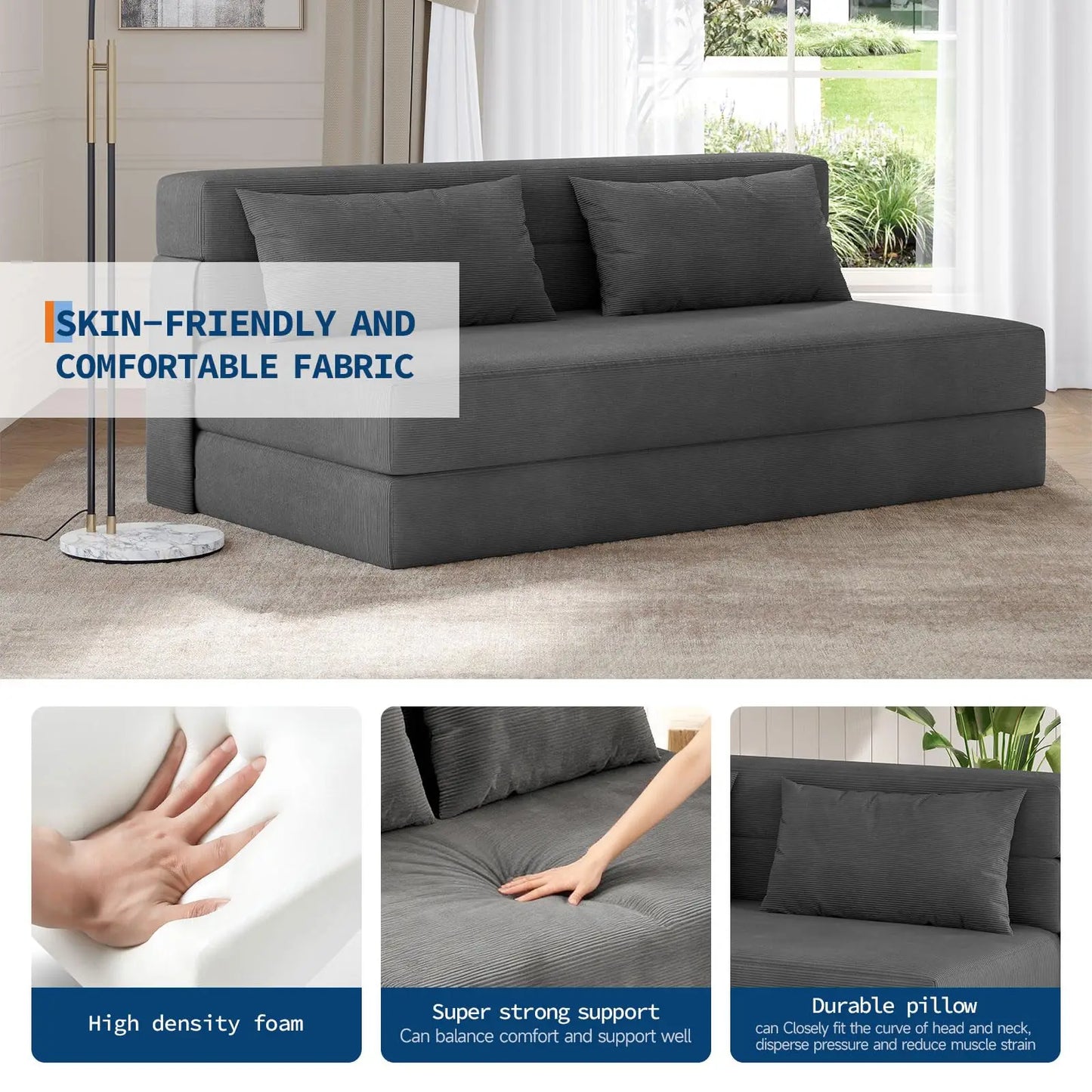HobbyLane 4-in-1 Folding Sofa Bed Corduroy Sleeper