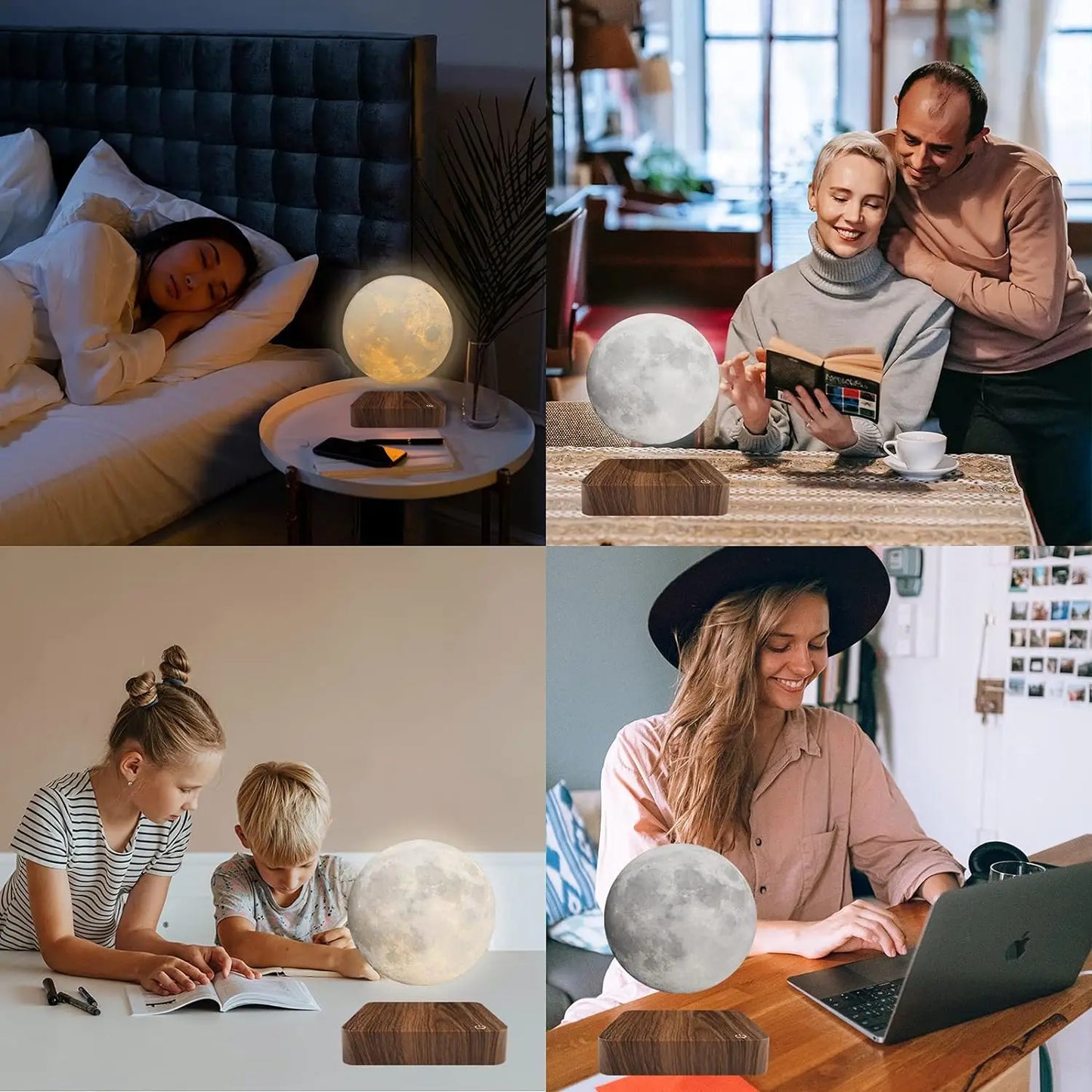 Mexllex Rotating Magnetic Floating Moon Lamp With Wooden Base