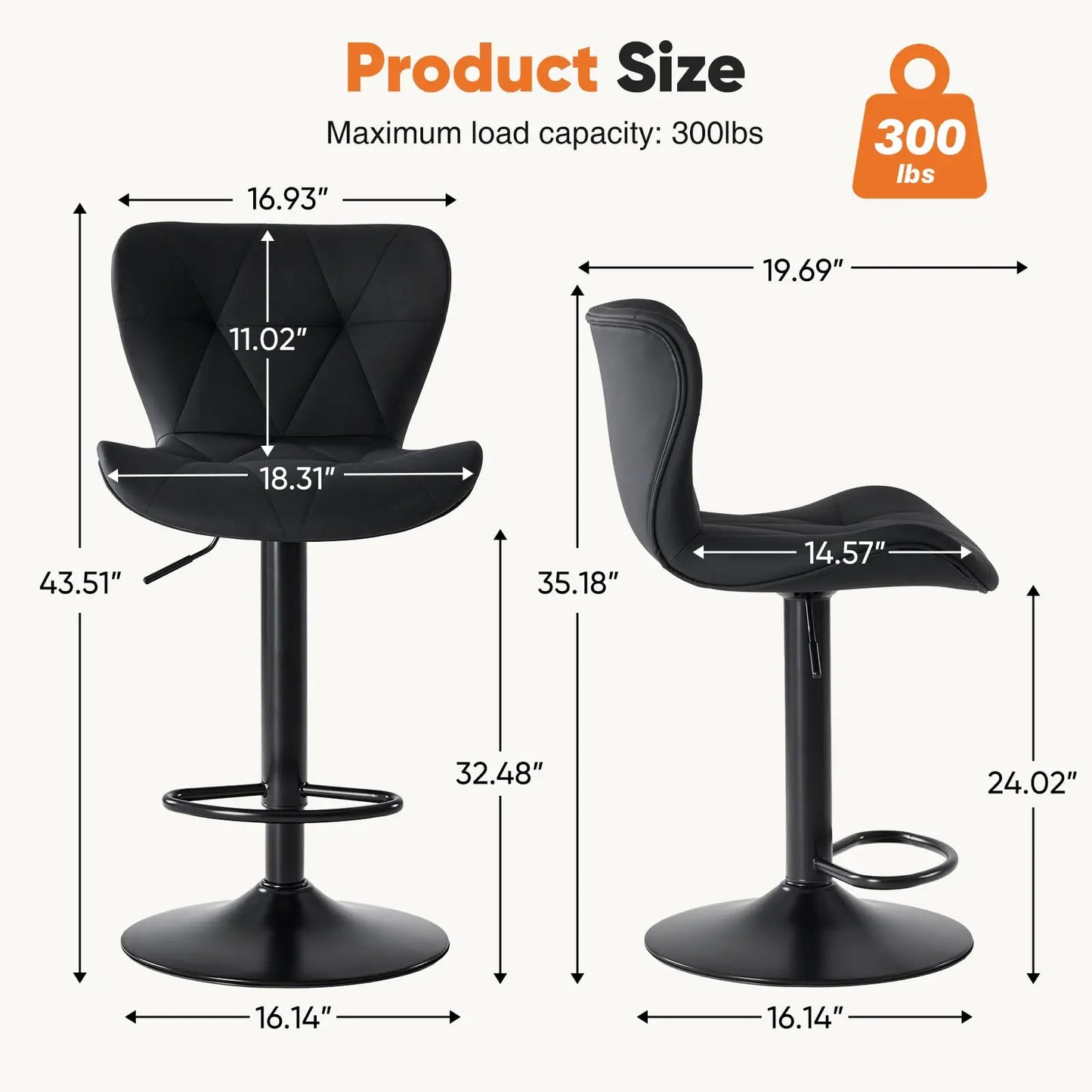 JHK Ergonomic Faux Leather Dining Chairs Adjustable Height Metal Frame