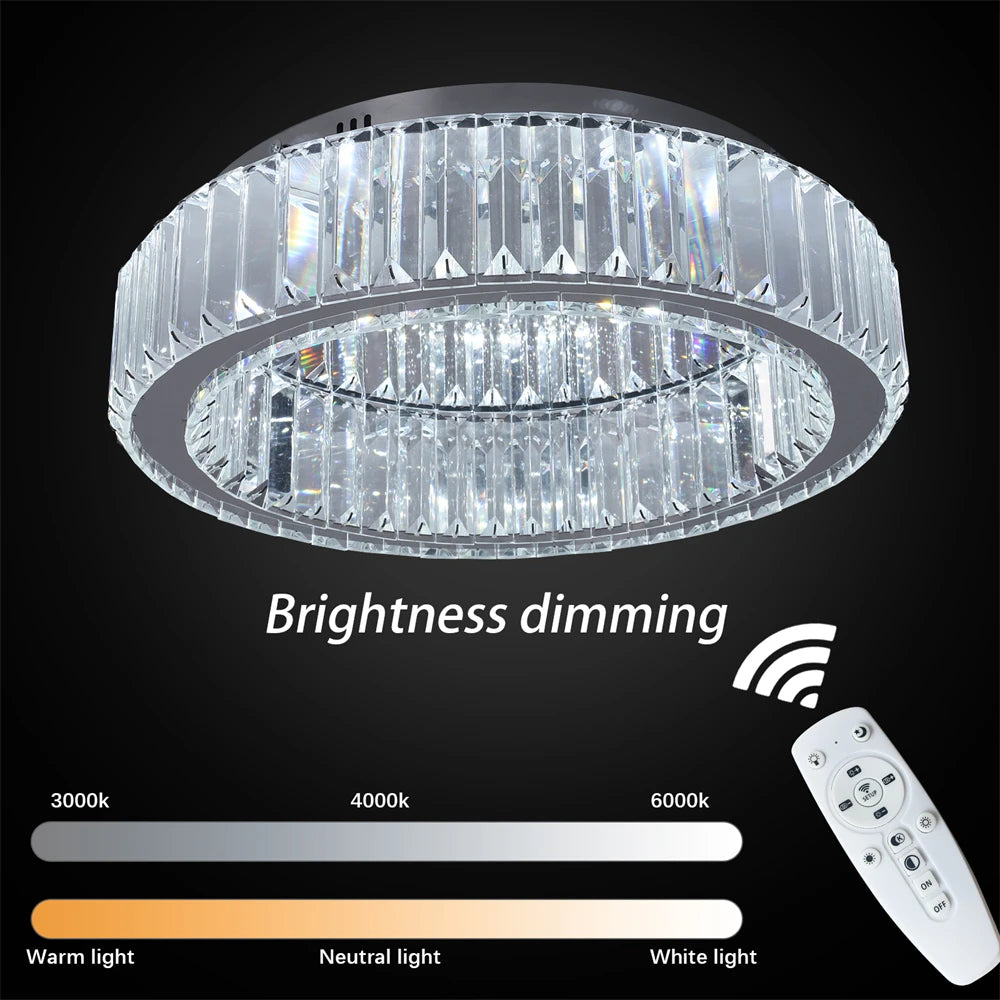 GreeLustr Modern Crystal Round Led Chandelier Dimmable Indoor Ceiling Light
