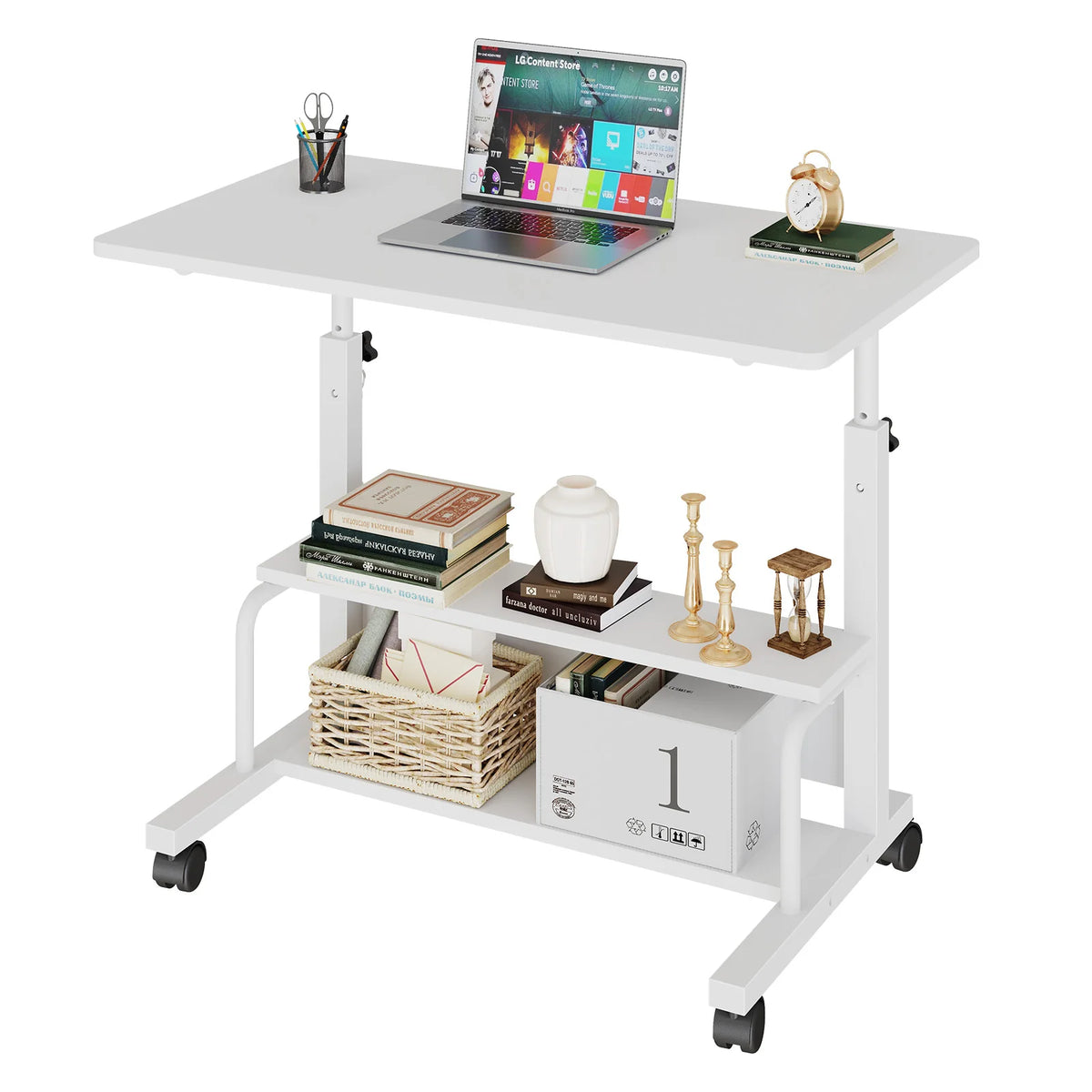 JHK Adjustable Height Mobile Standing Desk Locking Wheels Metal Frame