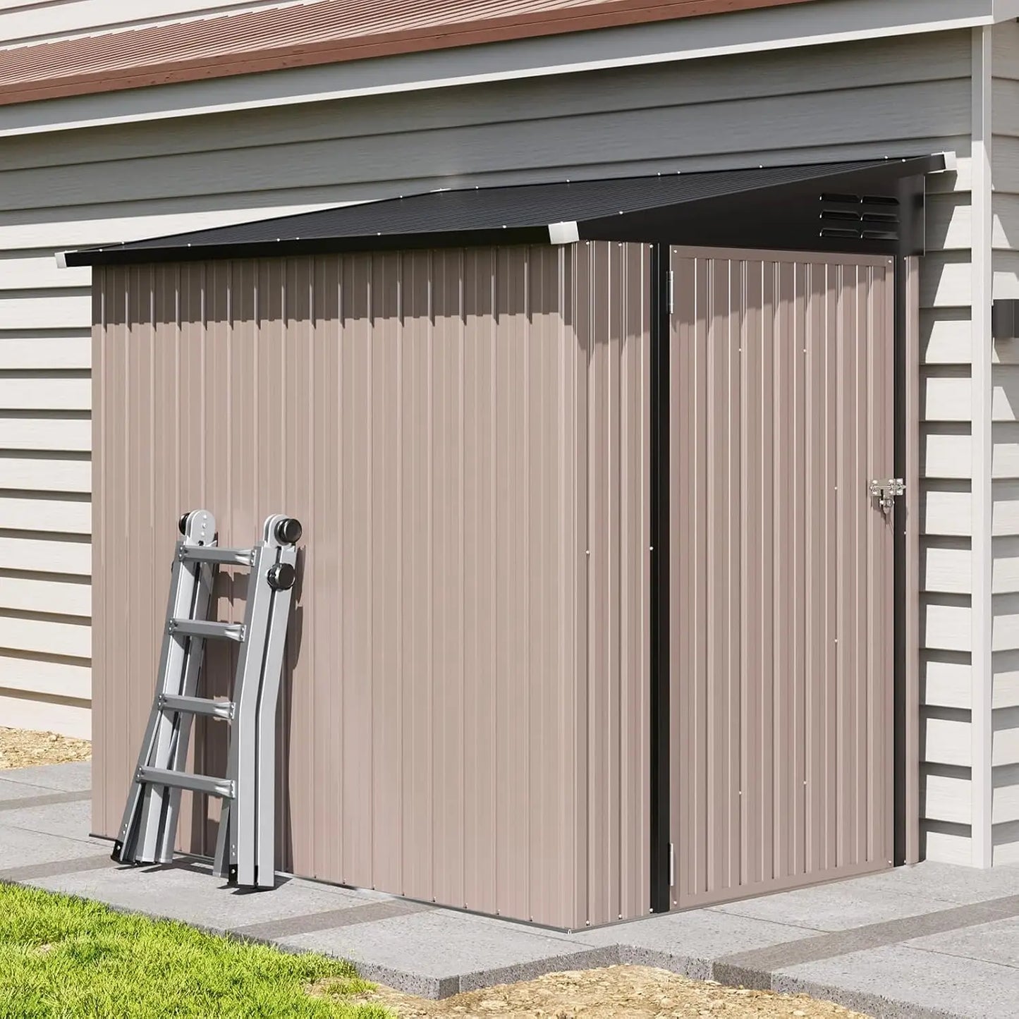 Waterproof Lockable Rustproof Garden Storage Shed Lean To Metal Roof