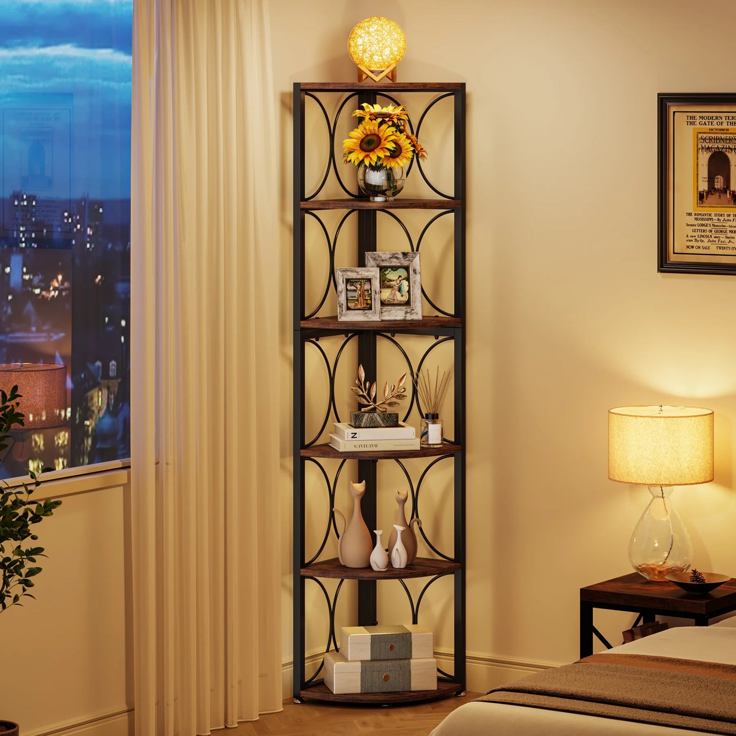Tribesigns 6 Tier Tall Corner Shelf Unit For Living Room