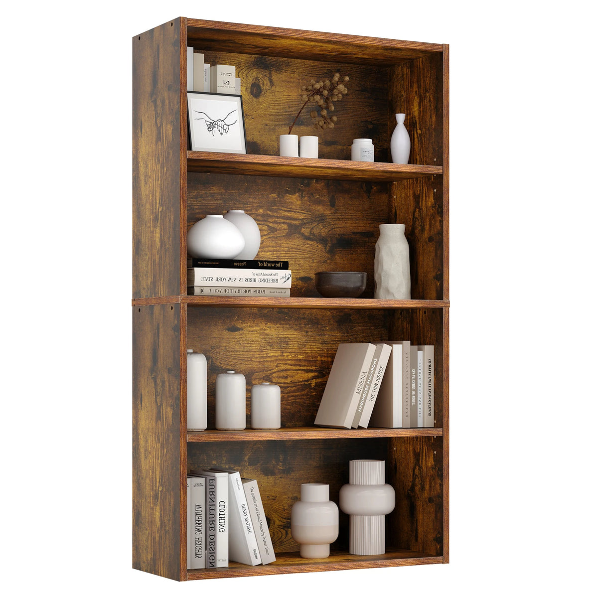 JHK 4 Tier Wooden Bookcase Tall Storage Rack Living Room