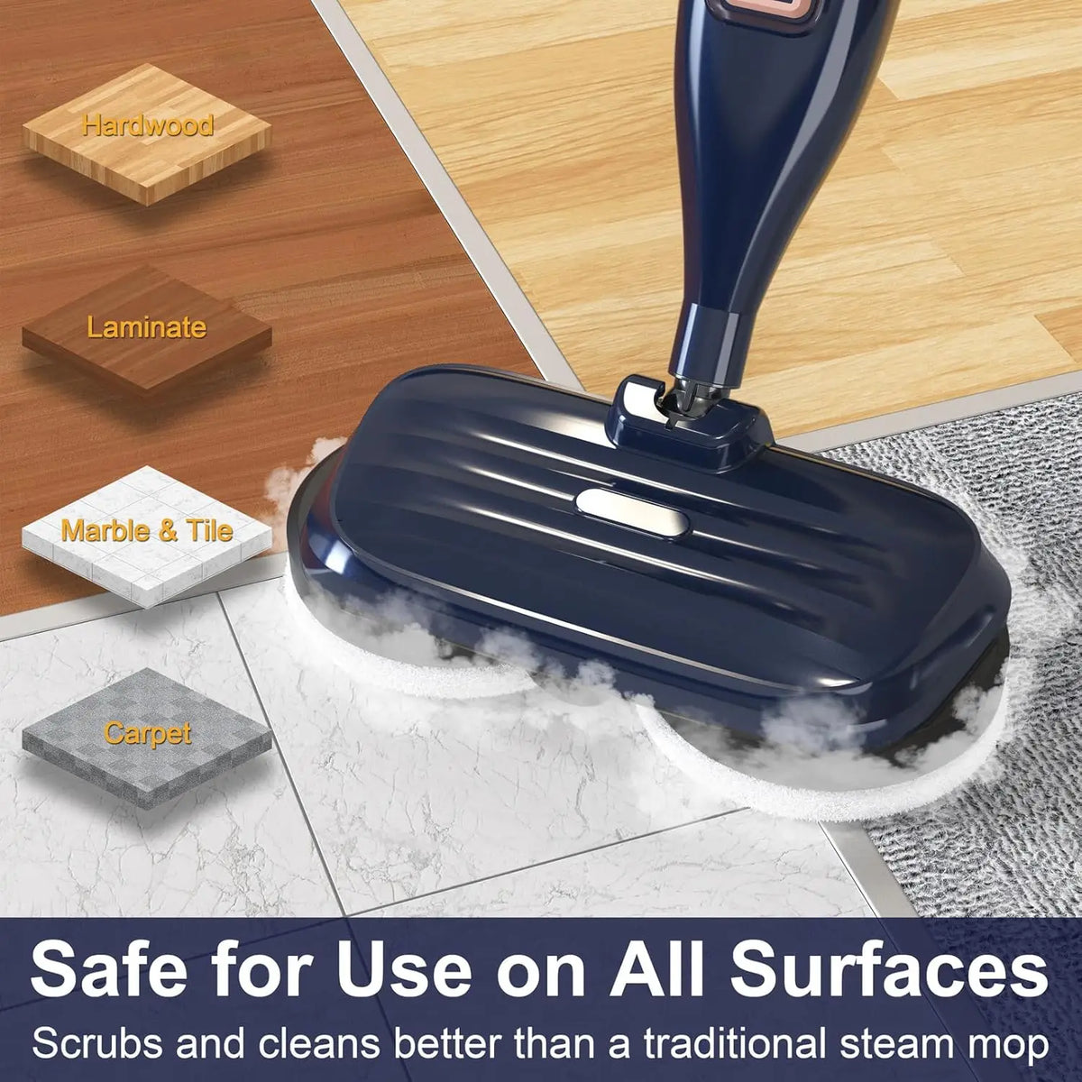 Devoac Steam Mop With Rotating Pad For Hardwood Laminate Floors
