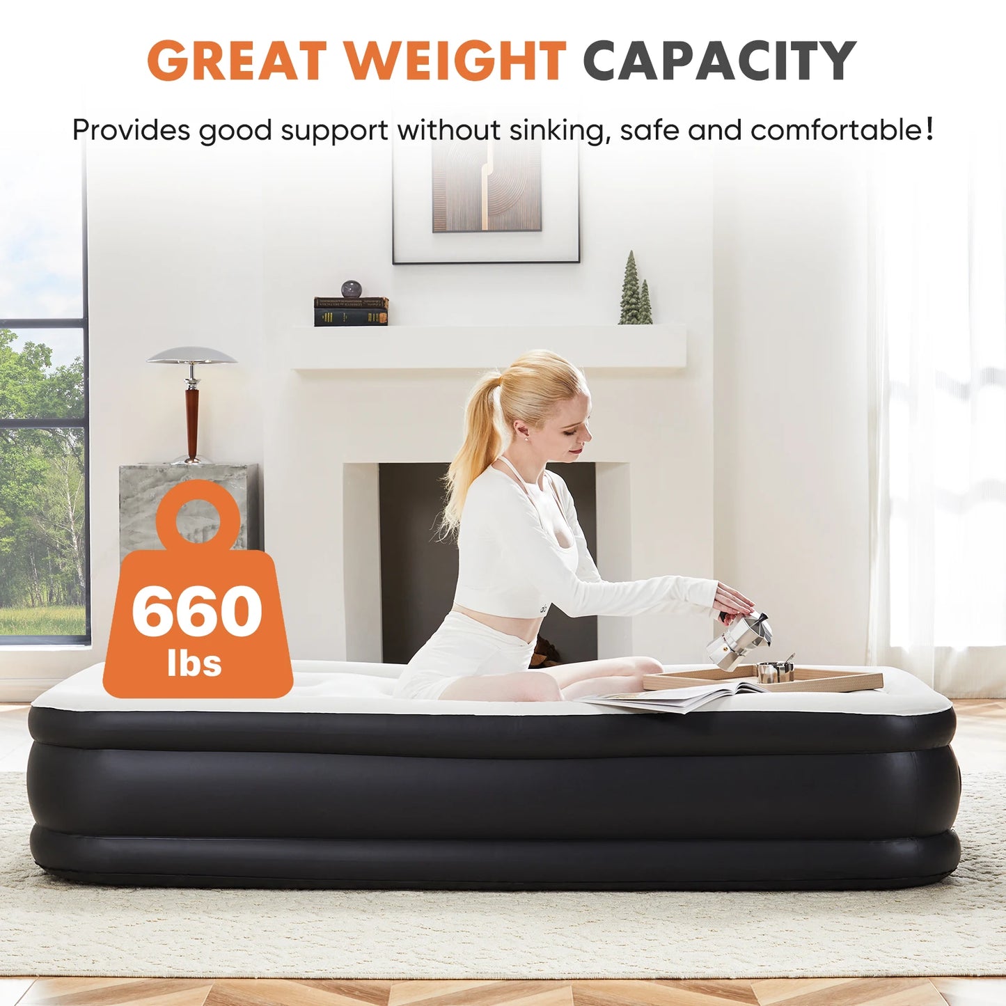 JHK Queen Air Mattress Double Height Non Slip 660 Lbs