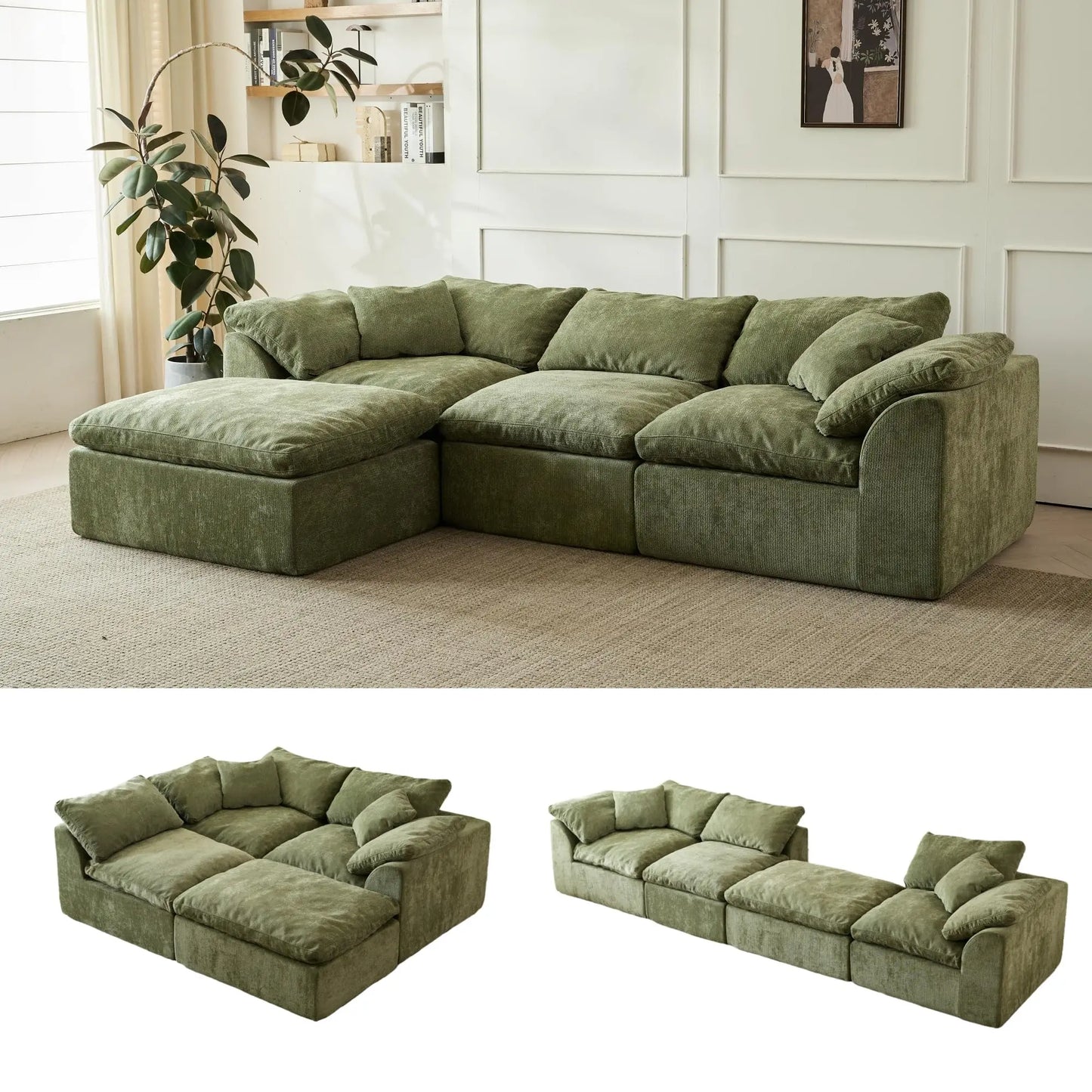 Yeflixvrau L-Shaped 3-Seater Modular Sofa With Ottoman