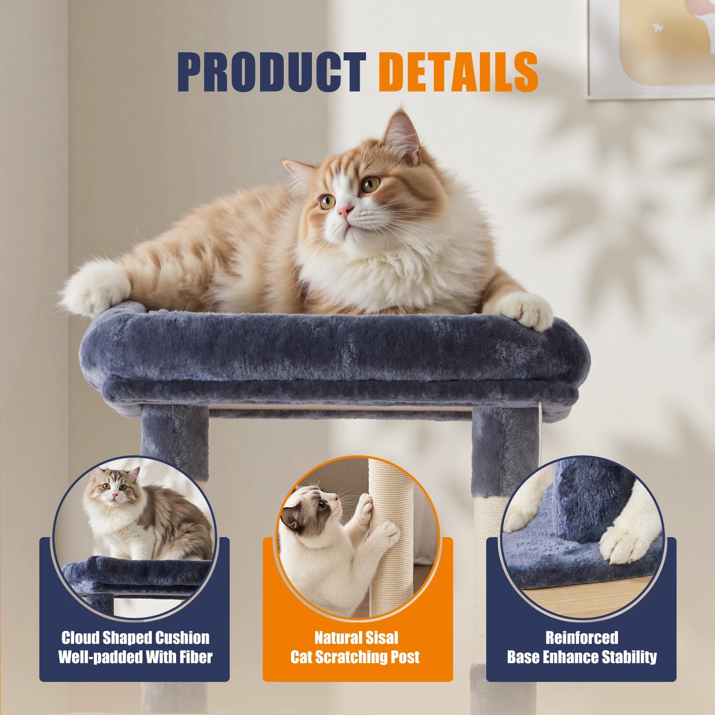 JHK Tall Cat Tree Climbing Tower With Sisal Scratching Posts
