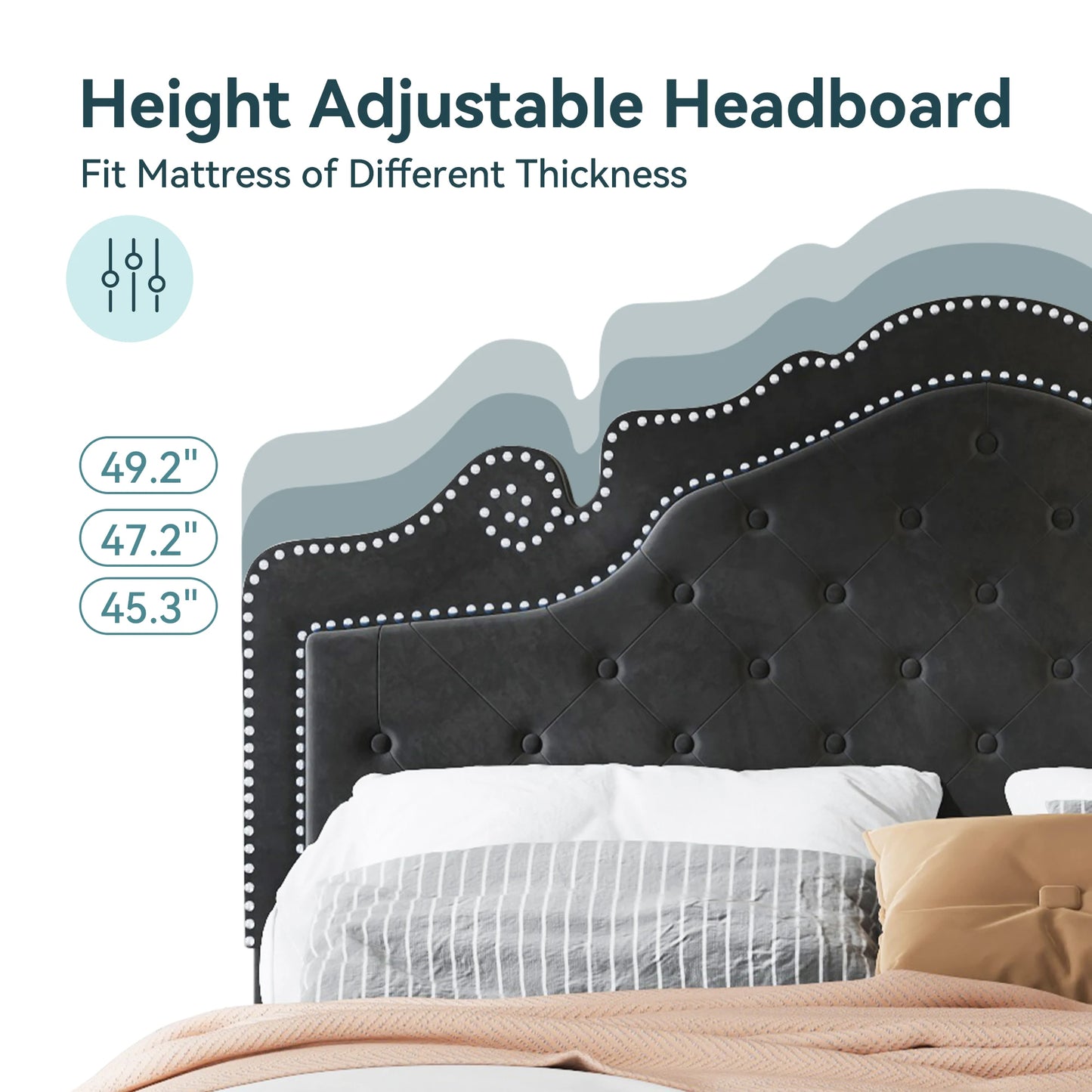 HOOMIC Velvet Bed Frame With Adjustable Tiara Headboard And Diamond Tufting