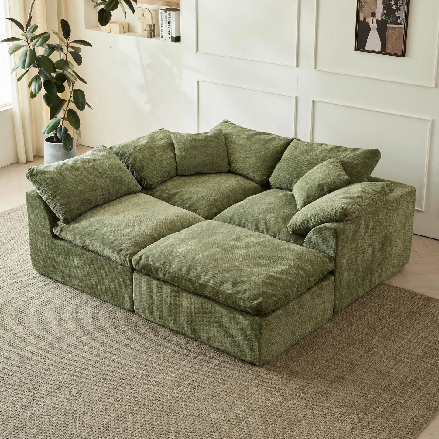 Yeflixvrau L-Shaped 3-Seater Modular Sofa With Ottoman