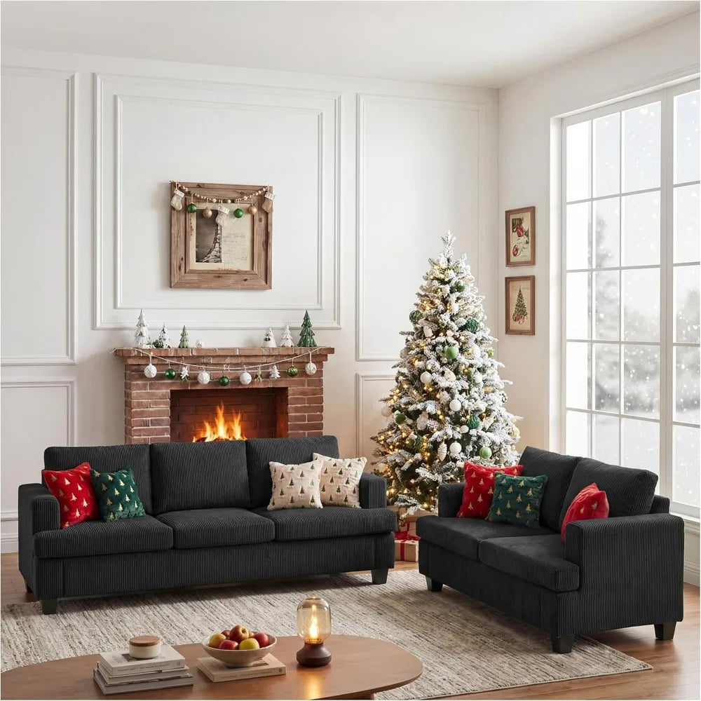 2 Piece Sofa Sleeper Deep Seat Corduroy Living Room Furniture