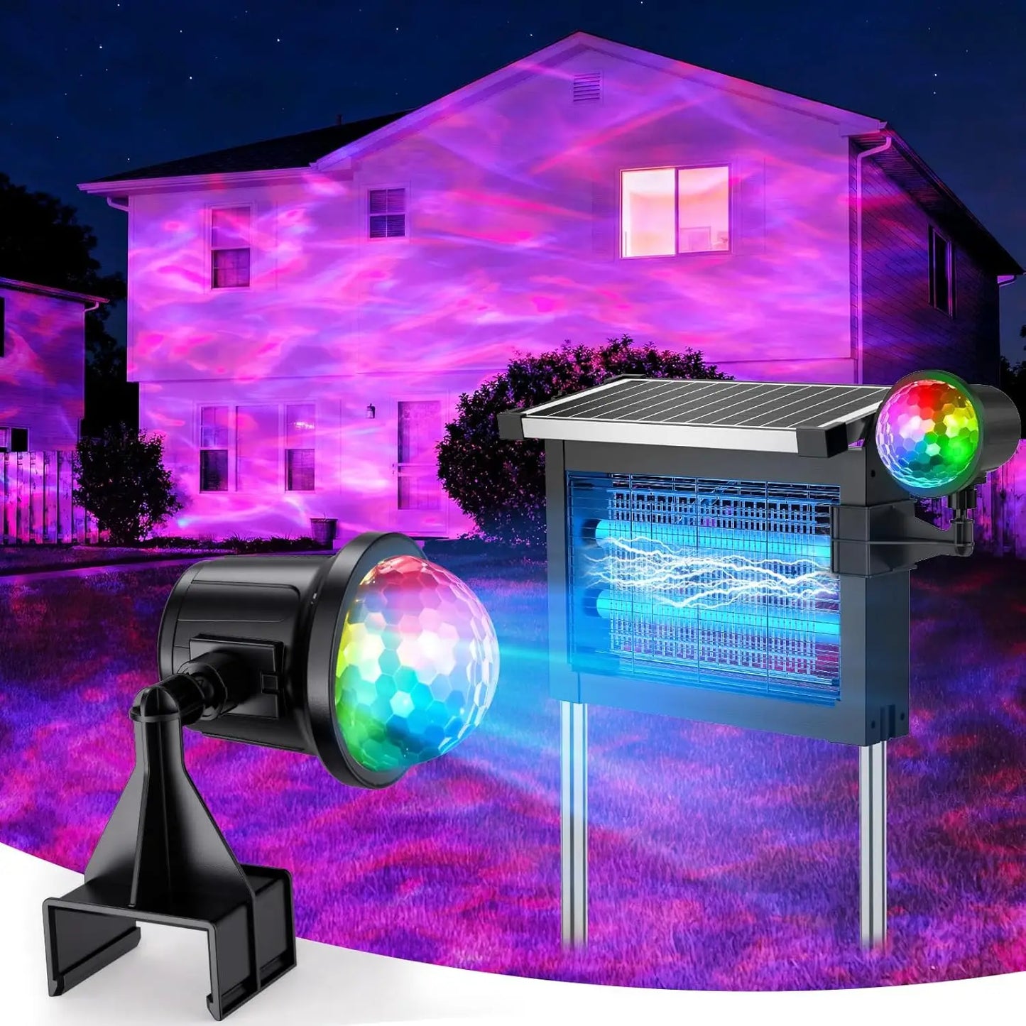Solar Bug Zapper 4500V 2-In-1 Rechargeable With Projection Light IP66