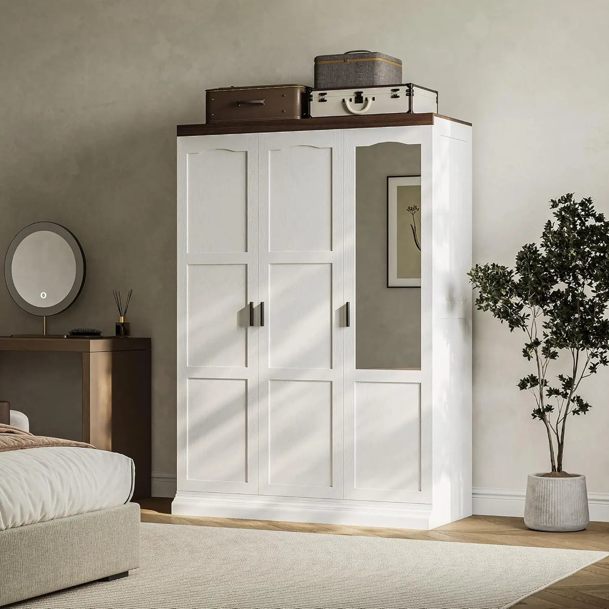 3 Door Armoire Wardrobe With Mirror Bedroom Furniture Storage Solution