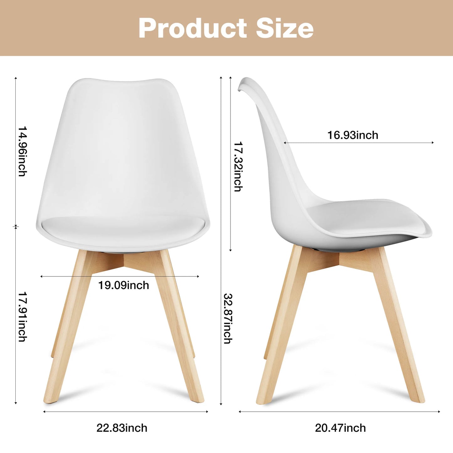 JHK PU Leather Dining Chair Set 4 With Wooden Legs
