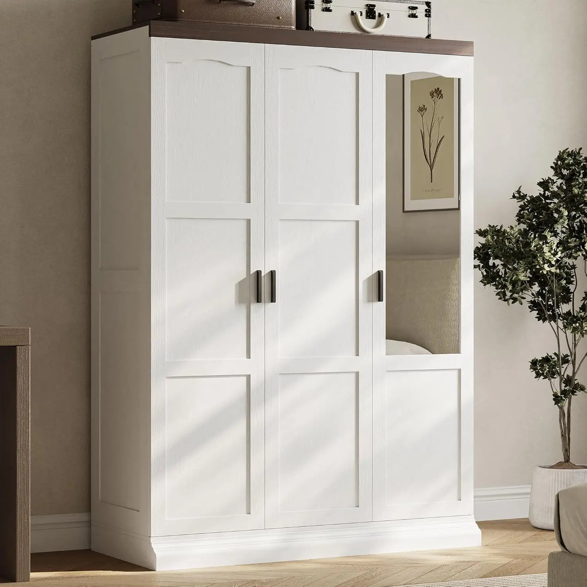 3 Door Armoire Wardrobe With Mirror Bedroom Furniture Storage Solution