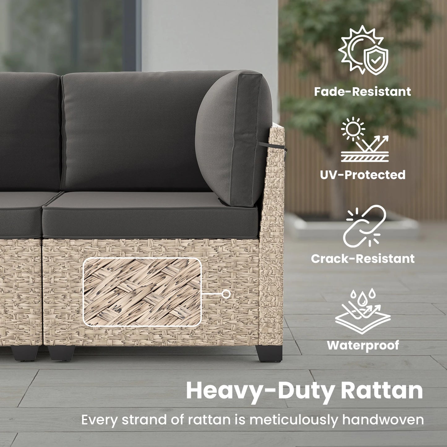 Outdoor 7 Piece Rattan Sectional Sofa With Tempered Glass Table