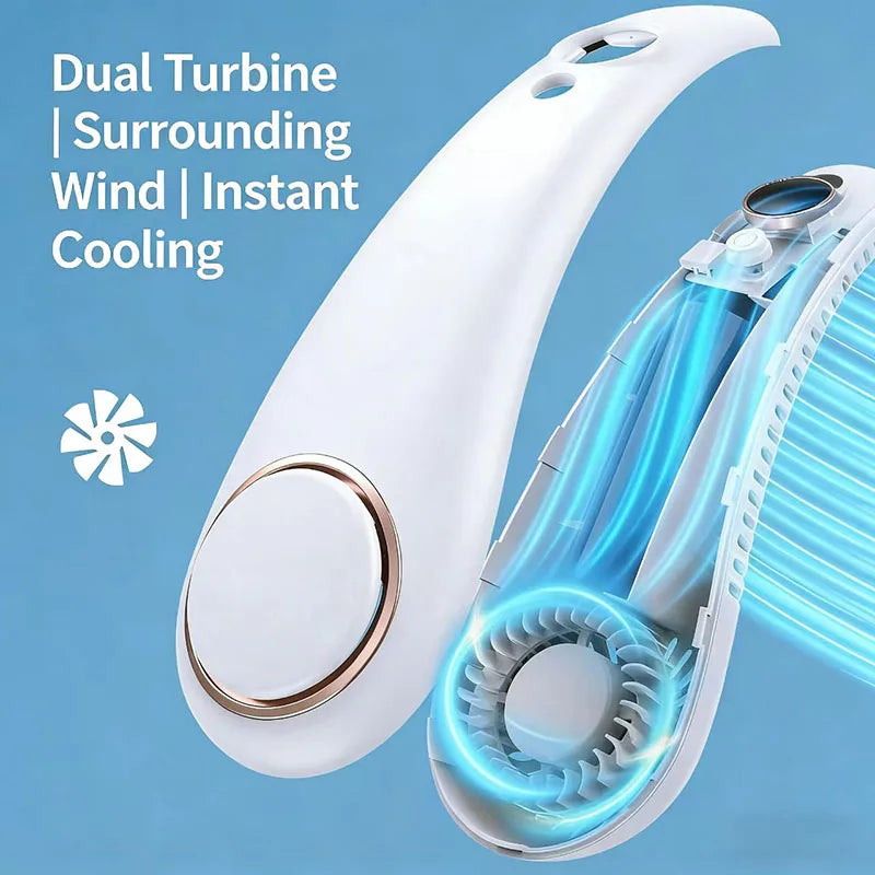 USB Rechargeable Bladeless Neck Fan 5 Speed Portable Air Cooler