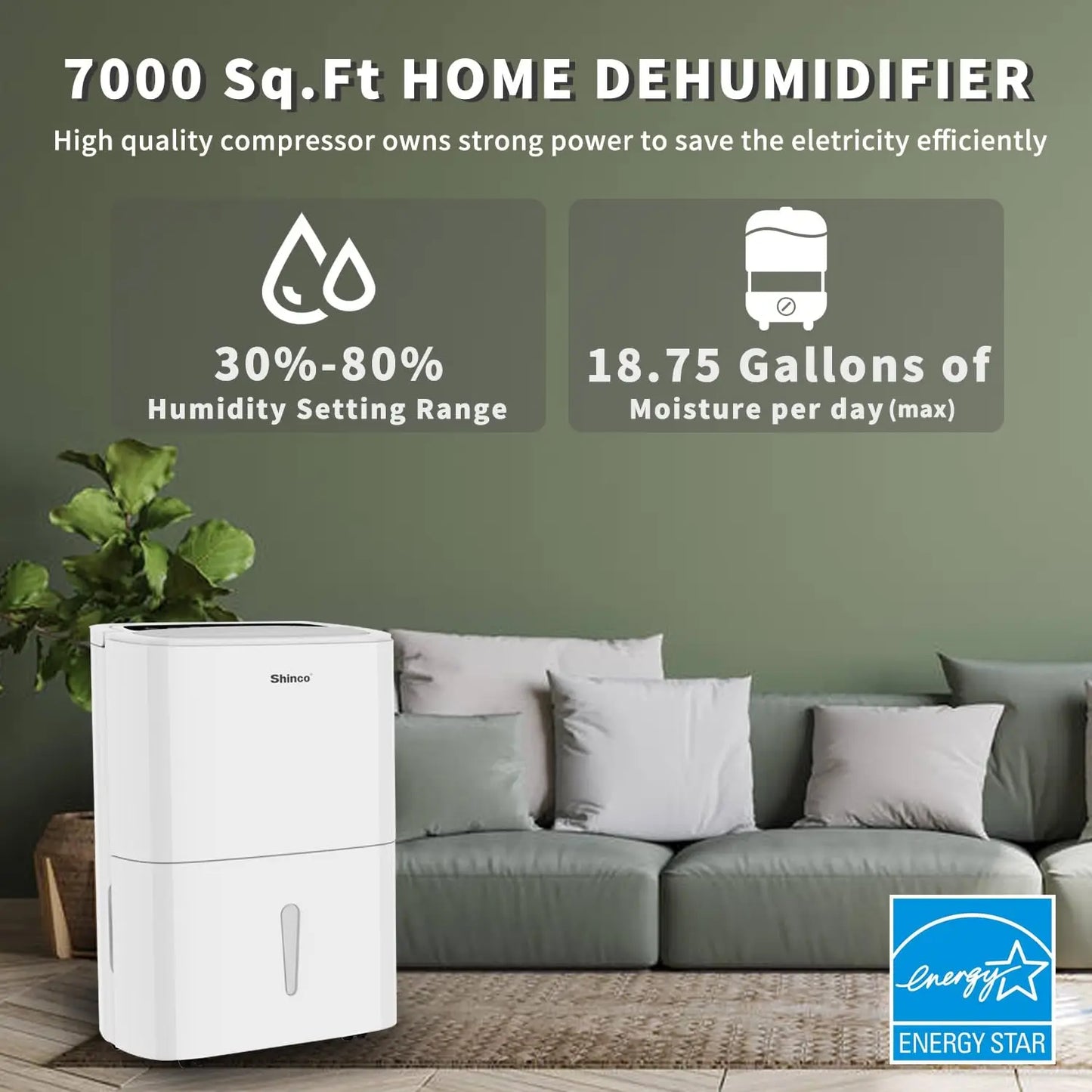 Shinco 150 Pints Energy Star Dehumidifier With Built In Pump