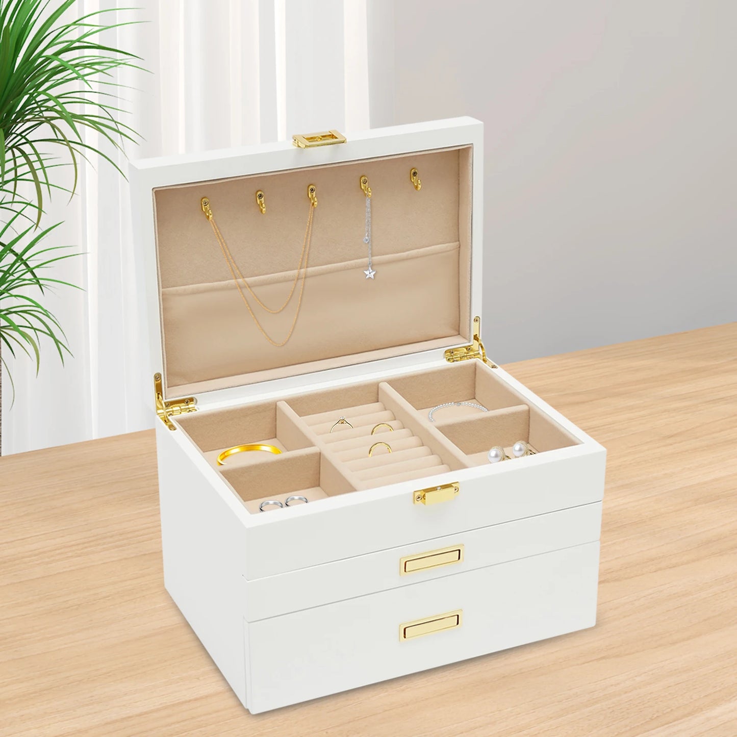 NONECN Wooden Jewelry And Watch Display Case Organizer