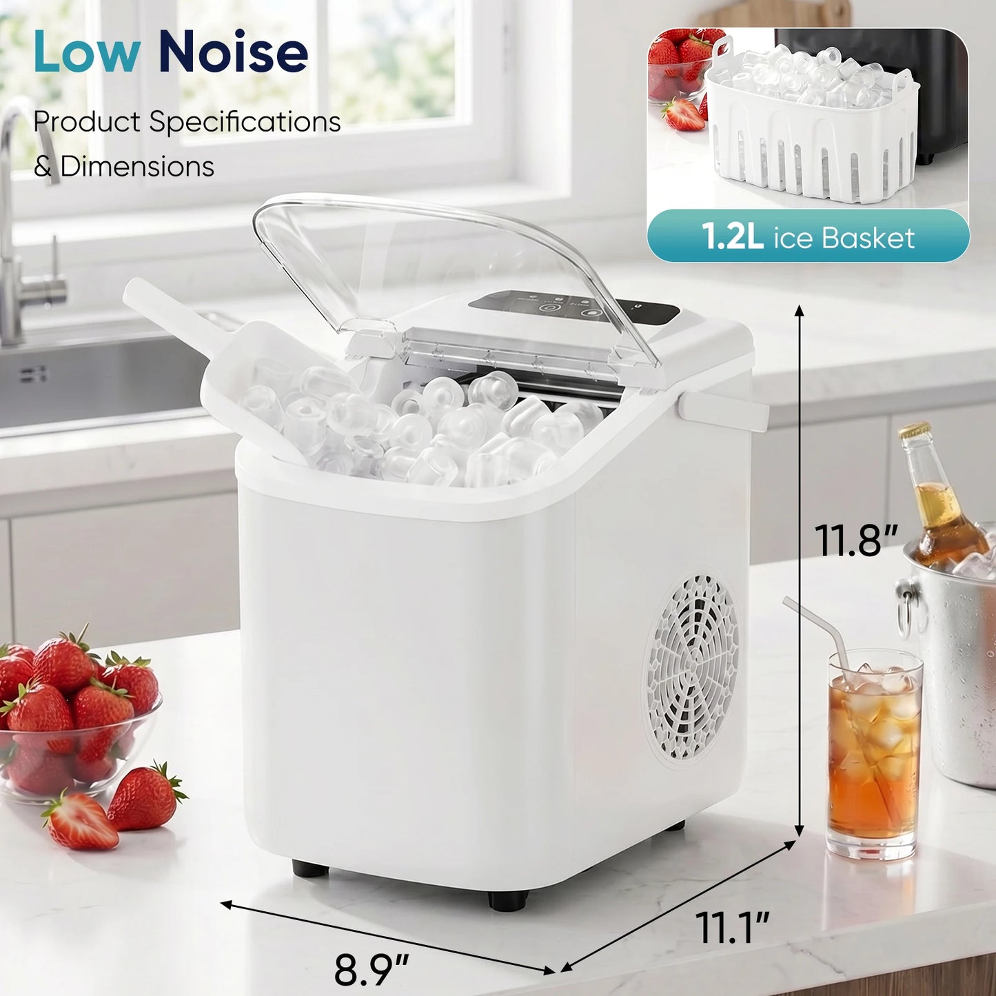 Countertop Portable Ice Maker With Scoop Handle For Home Kitchen