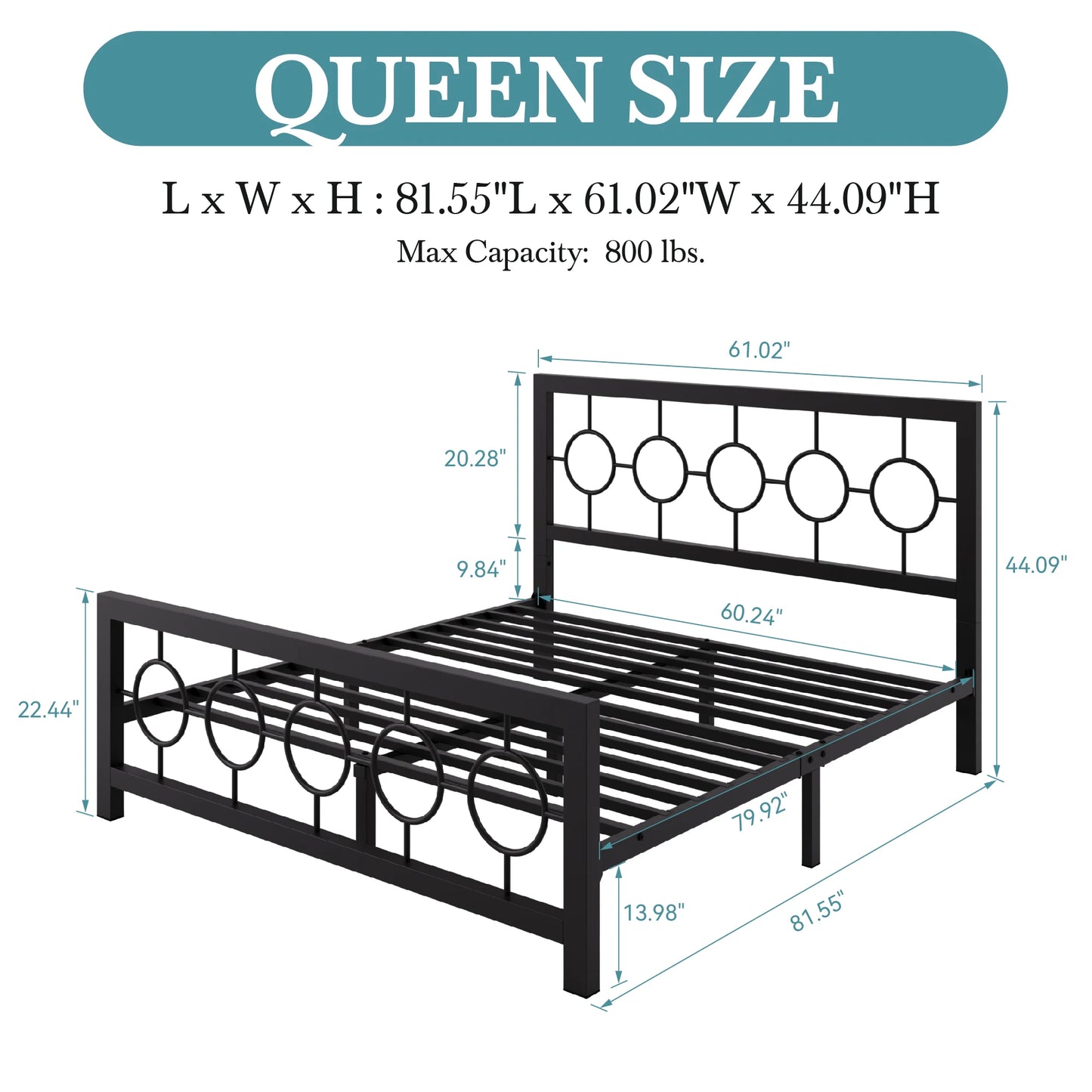 HOOMIC Metal Platform Bed Frame With Vintage Circular Headboard