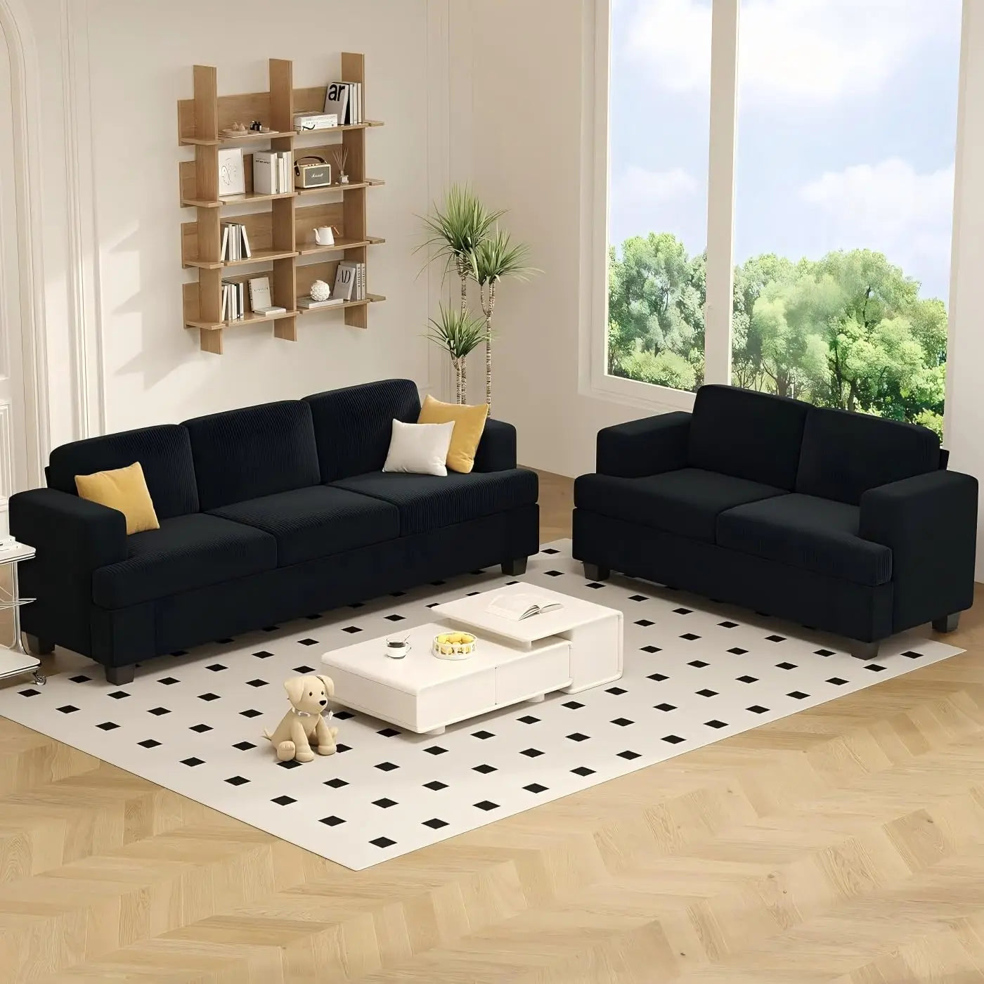 2 Piece Sofa Sleeper Deep Seat Corduroy Living Room Furniture