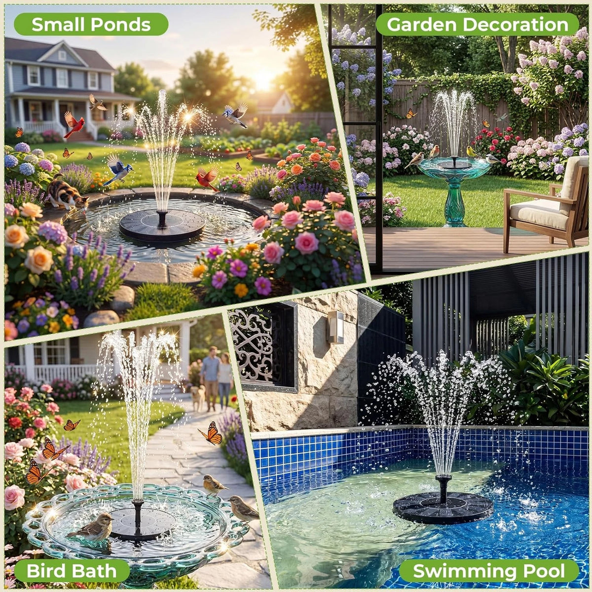 Stable Solar Fountain With Six Nozzles For Garden Pond Landscaping