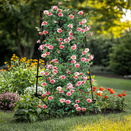 A Shaped Garden Trellis With Nylon Netting For Climbing Plants