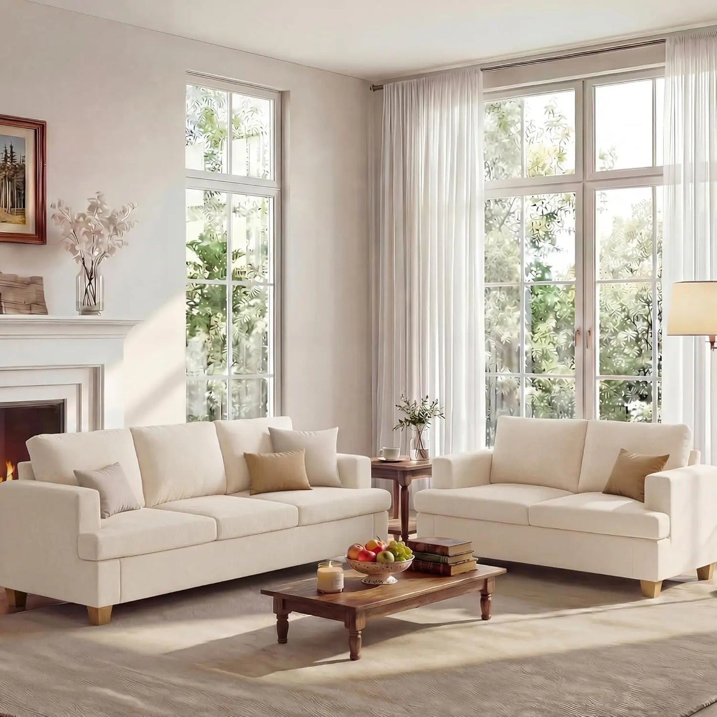 2 Piece Sofa Sleeper Deep Seat Corduroy Living Room Furniture