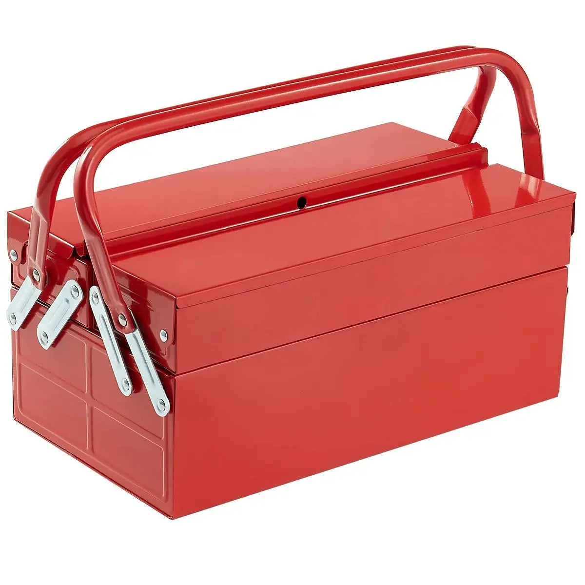 SucceBuy Metal Tool Box Portable Folding Organizer With Handle Lock