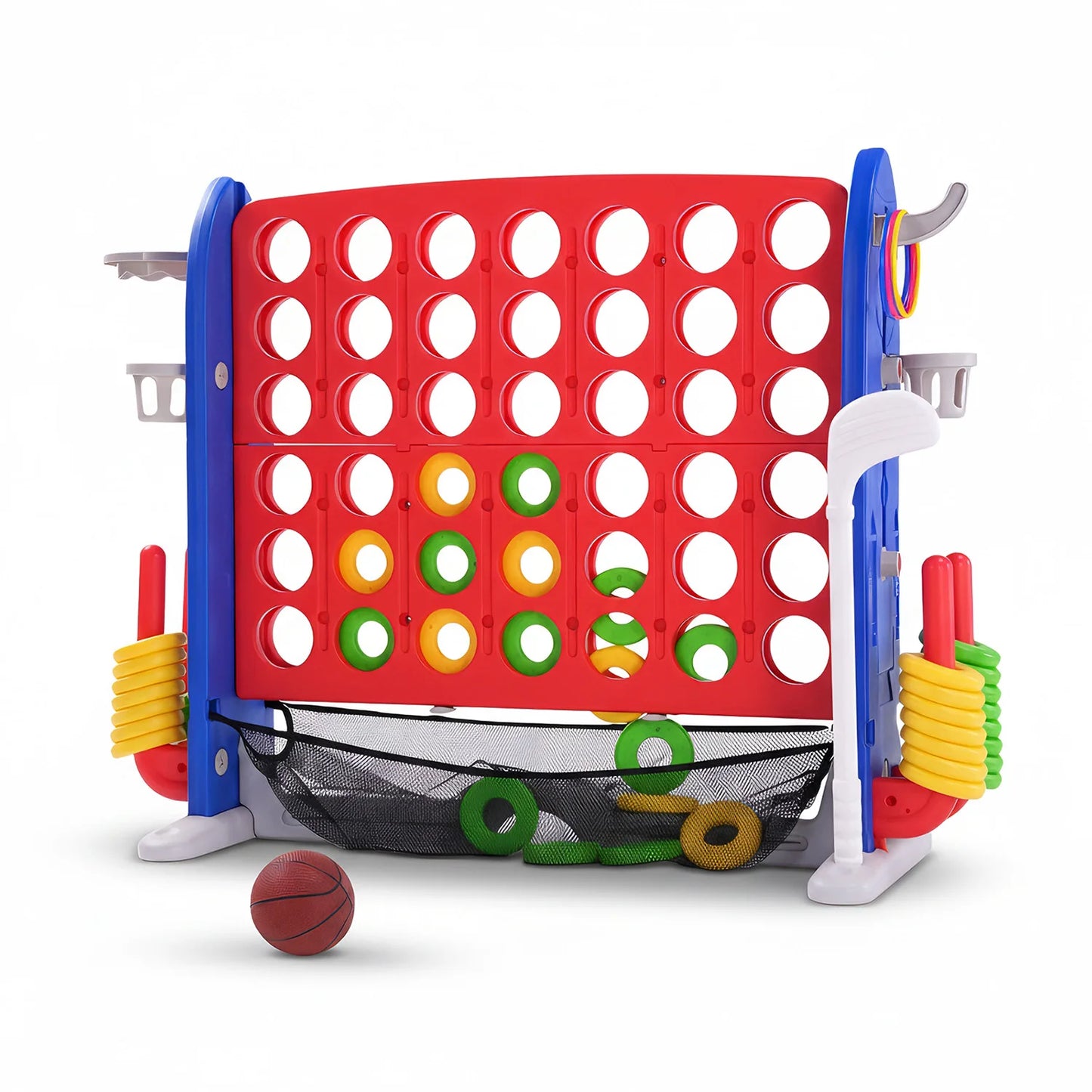 Giant 4-In-1 Connect Game Set With Basketball Hoop Ring Toss