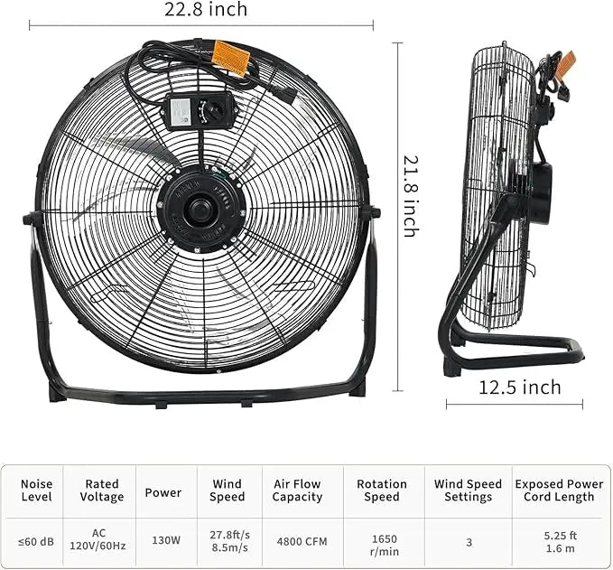Acekool High Velocity Heavy Duty Industrial Floor Fan Adjustable Tilt