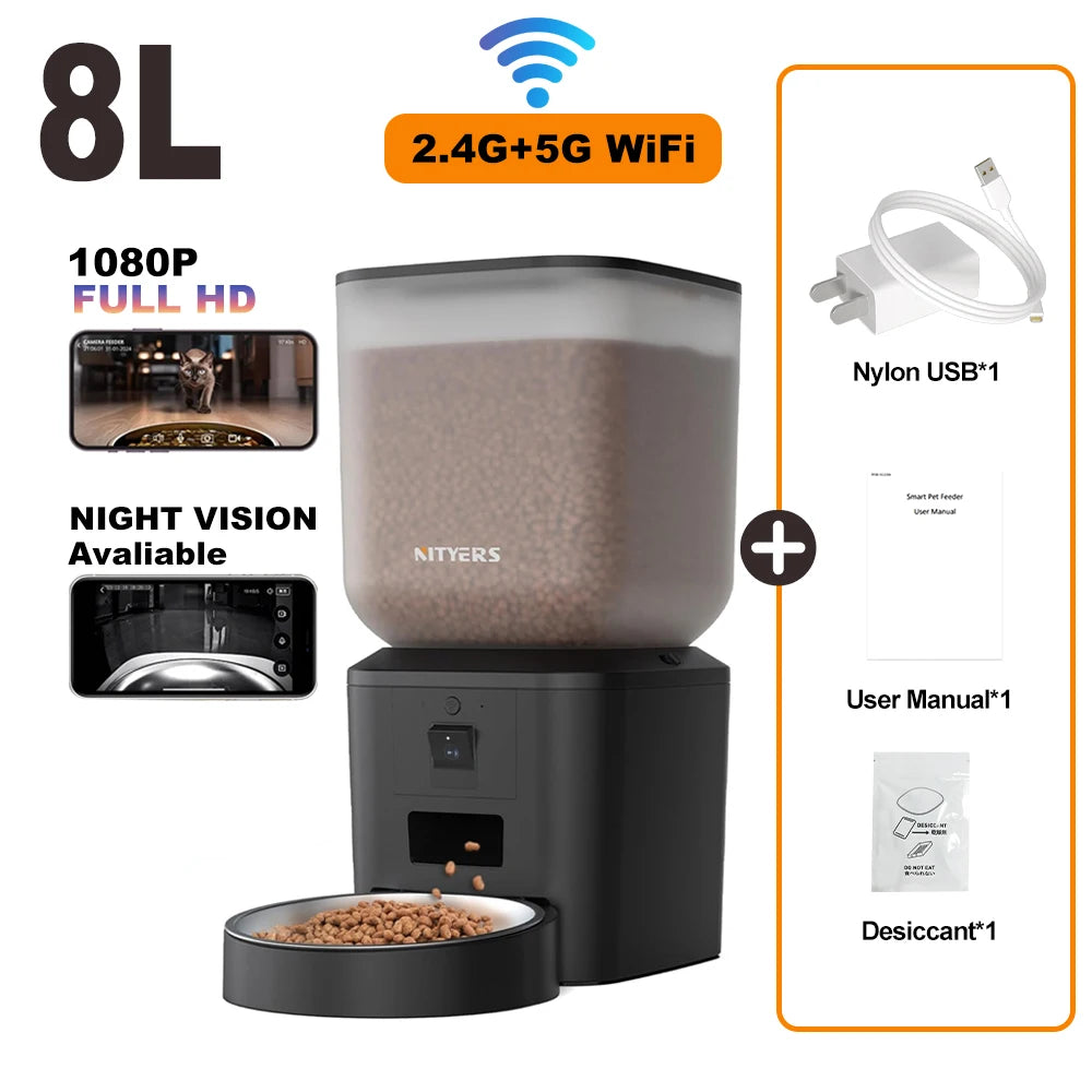 Nityers Automatic Cat Feeder 1080p WiFi Camera Night Vision