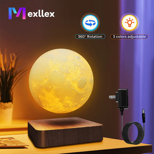 Mexllex Rotating Magnetic Floating Moon Lamp With Wooden Base