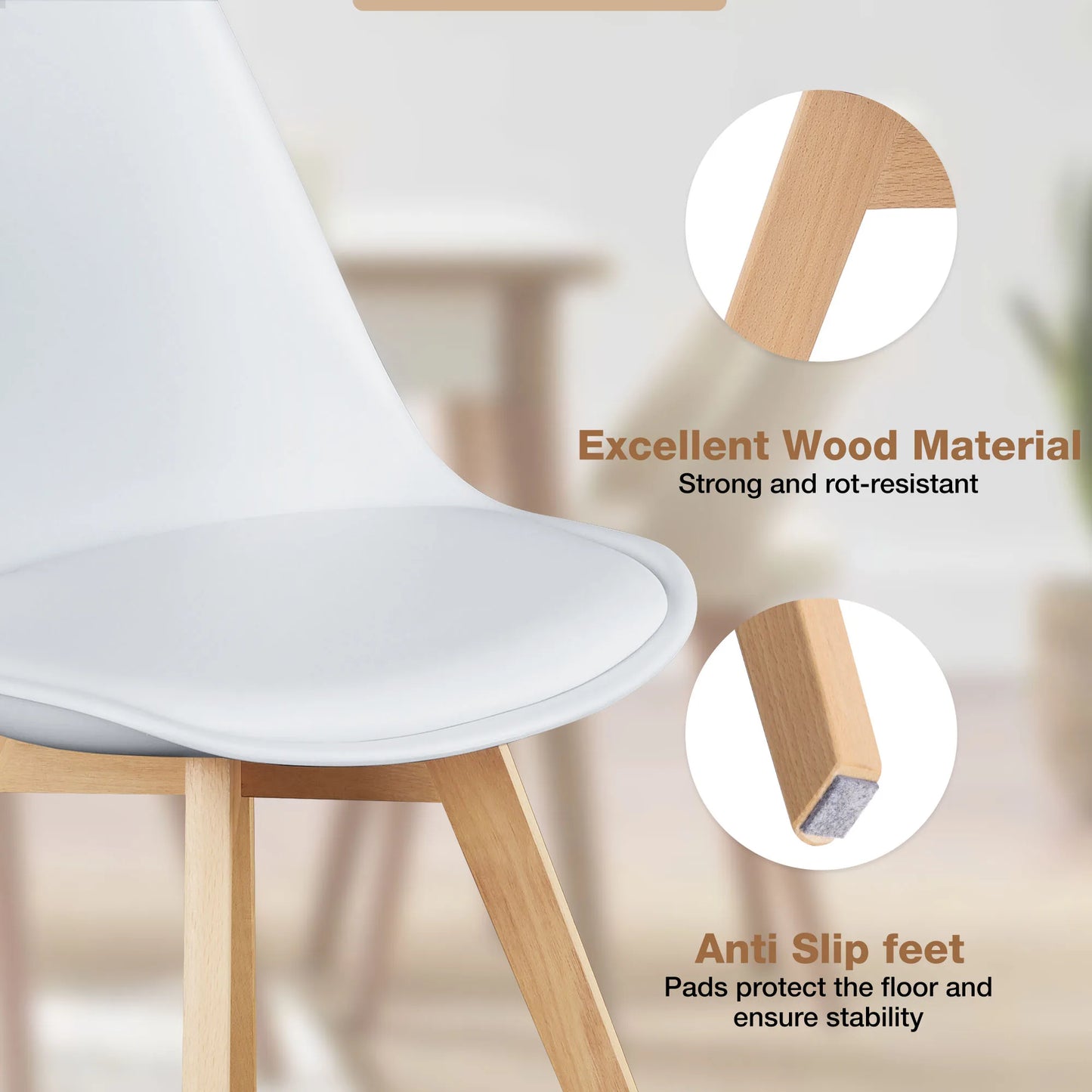 JHK PU Leather Dining Chair Set 4 With Wooden Legs
