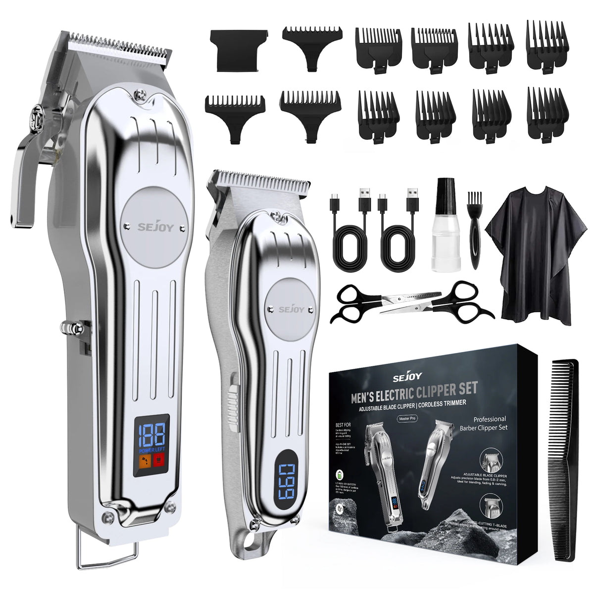 Sejoy Professional Rechargeable Cordless Hair Clipper Trimmer Set For Men