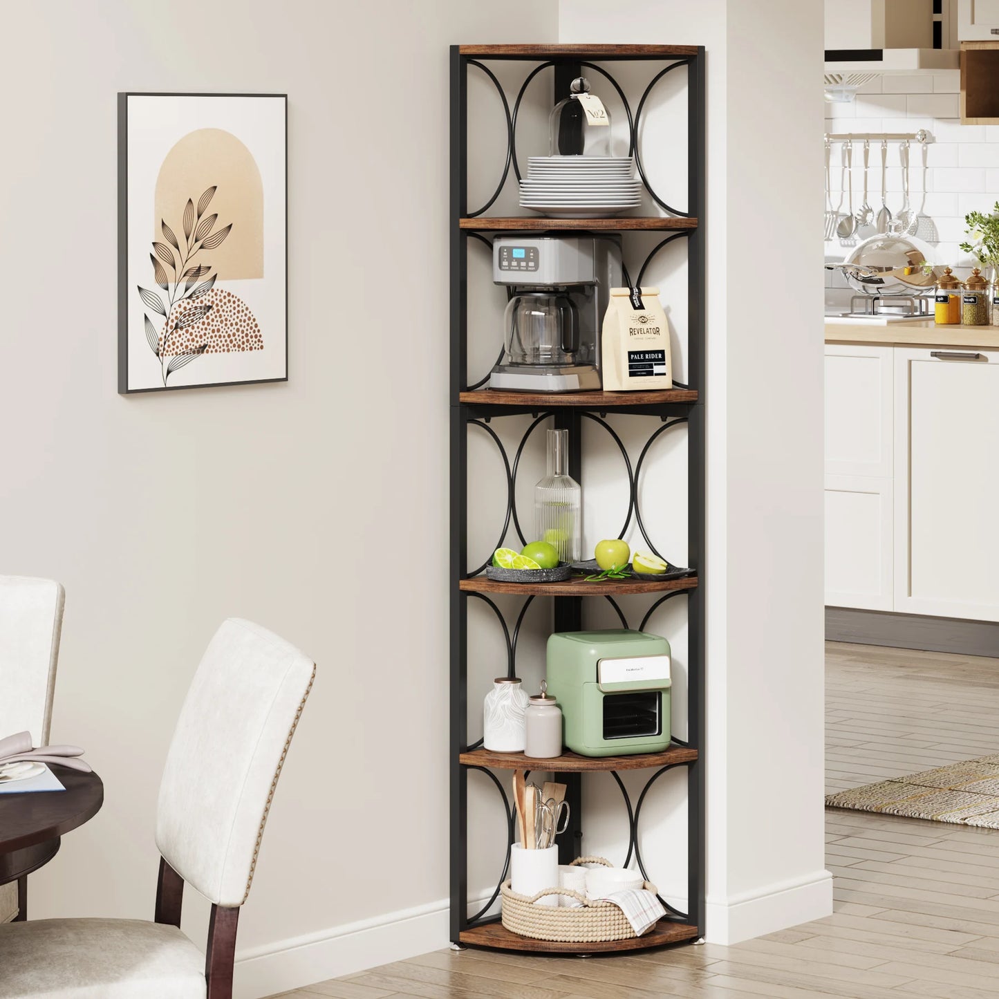 Tribesigns 6 Tier Tall Corner Shelf Unit For Living Room
