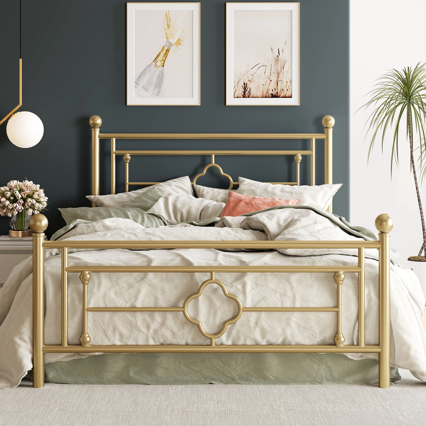 Hoomic Vintage Style Metal Platform Bed Frame Wrought Iron Headboard