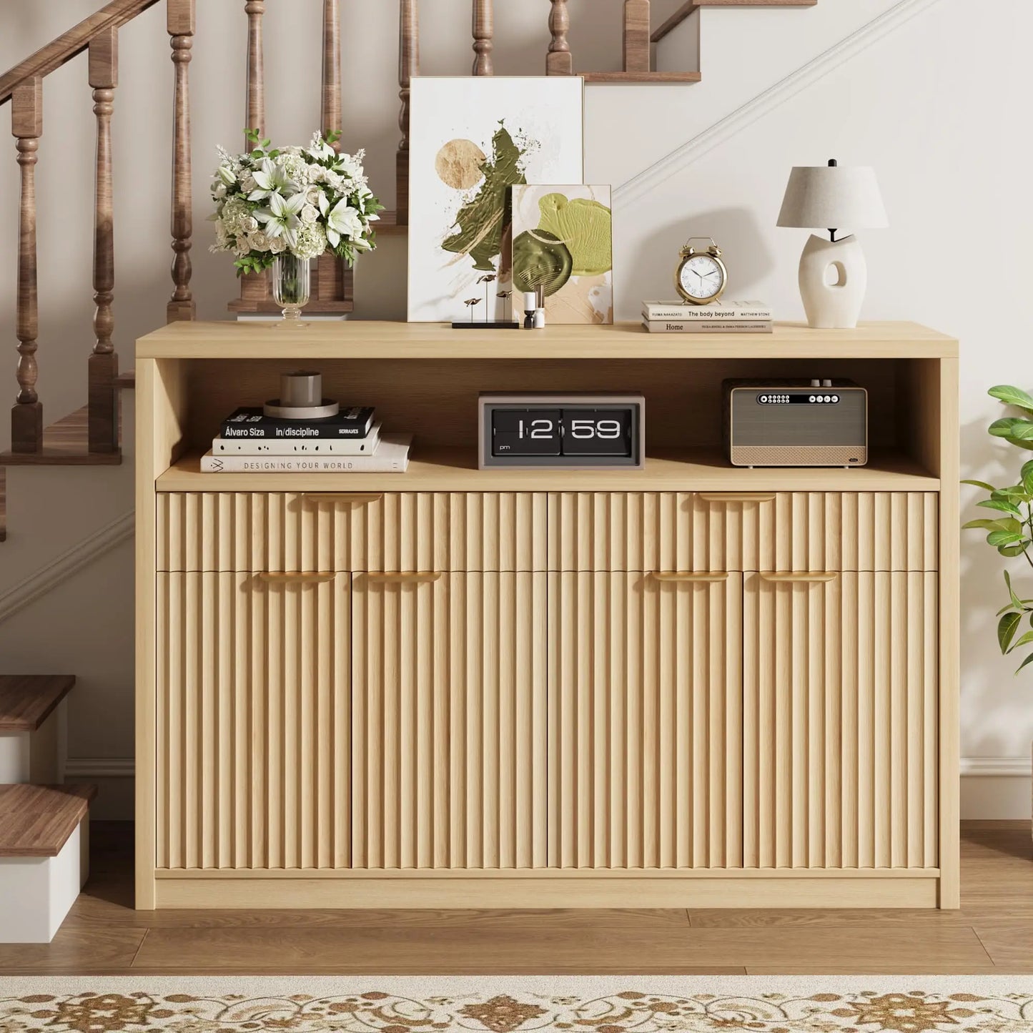 HiMISS Boho Rectangular Coffee Table With Rattan Storage