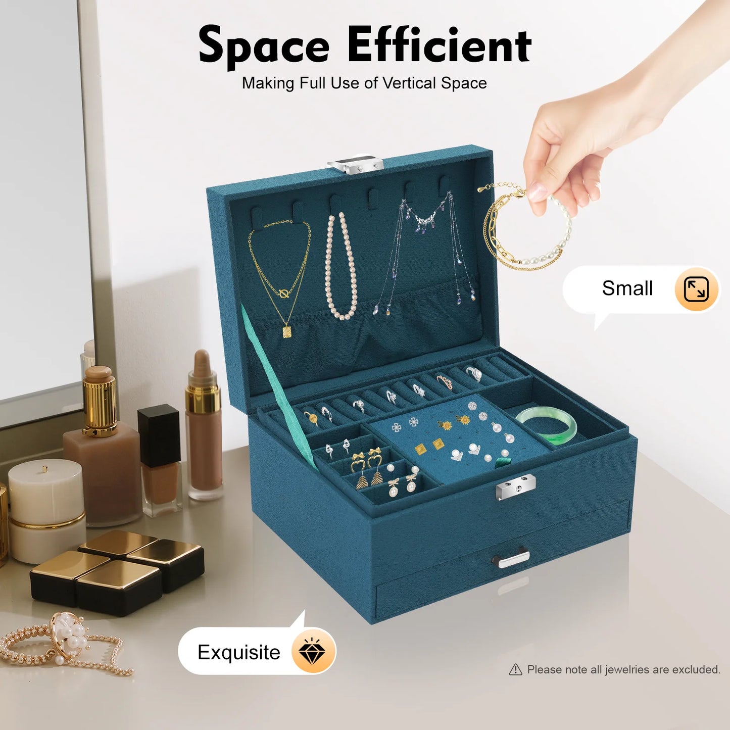 NONECN 3-Tier Jewelry Box Organizer With 15 Ring Slots