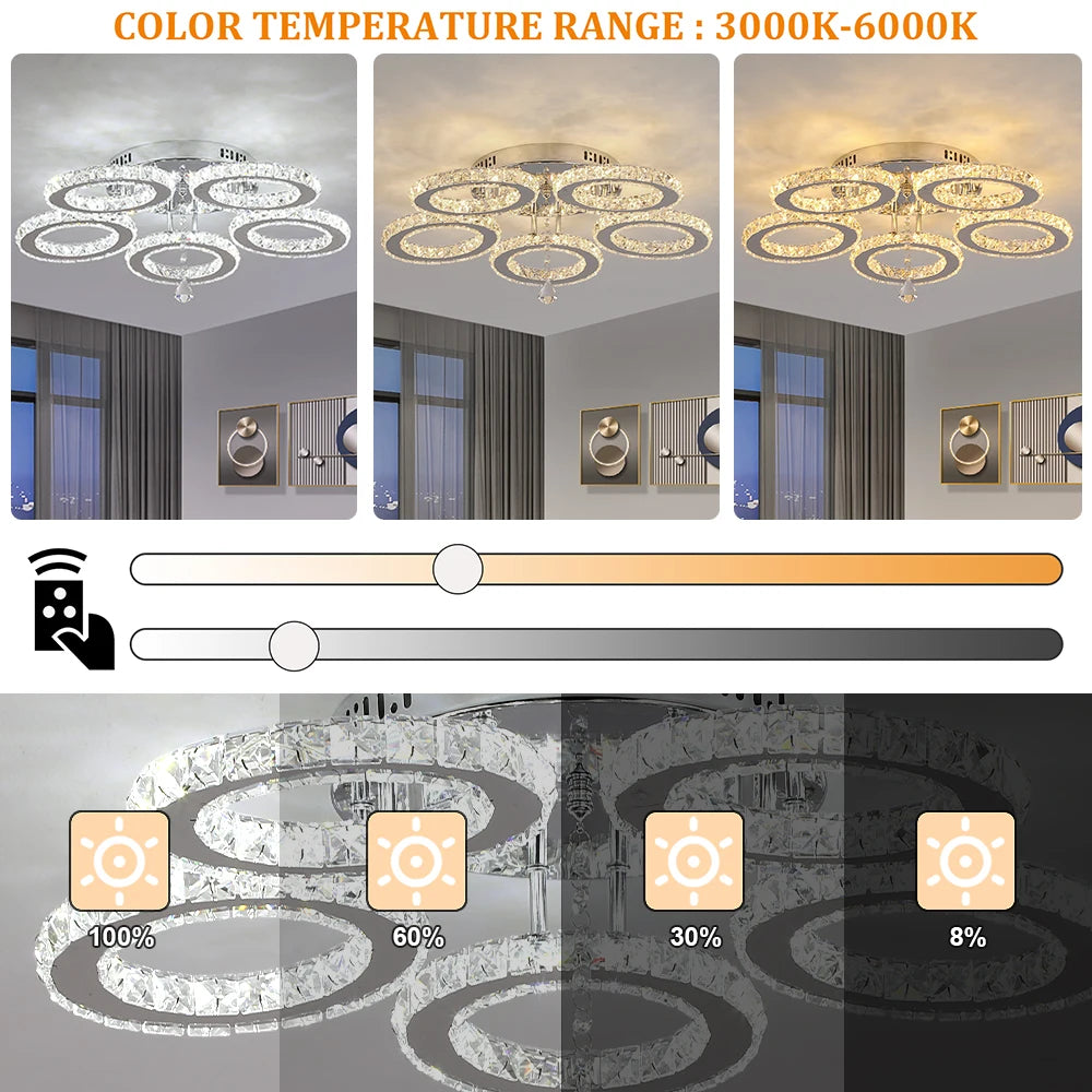 VETRULUS Modern K9 Crystal LED Ceiling Chandelier Living Room