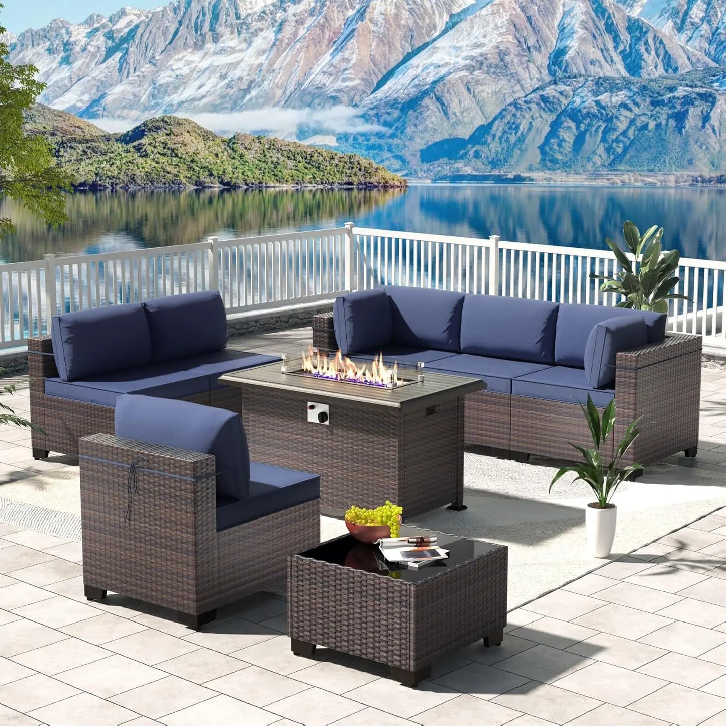 Outdoor Sectional Rattan Sofa Set Modern Garden Patio Furniture