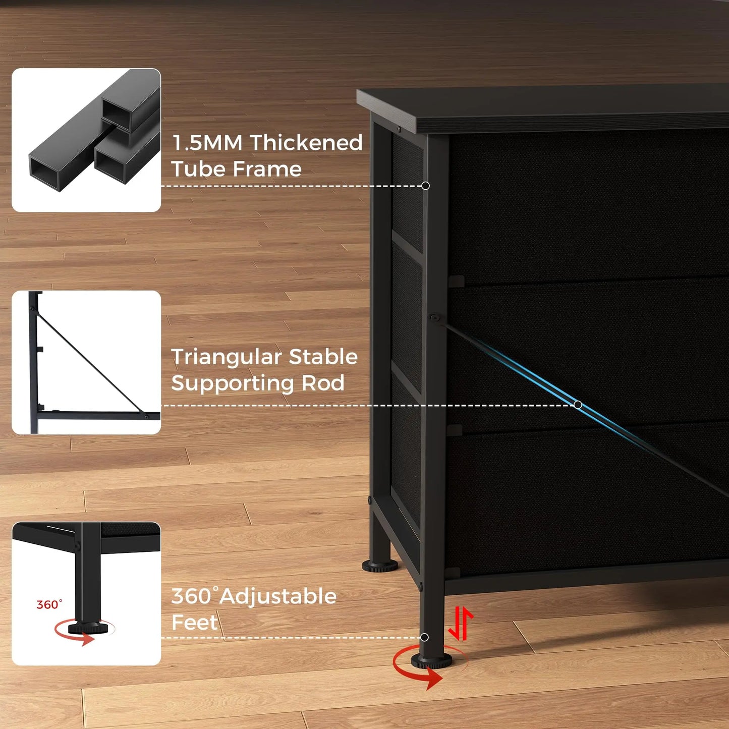JHK Metal Frame Living Room Entertainment Center With Fabric Drawers