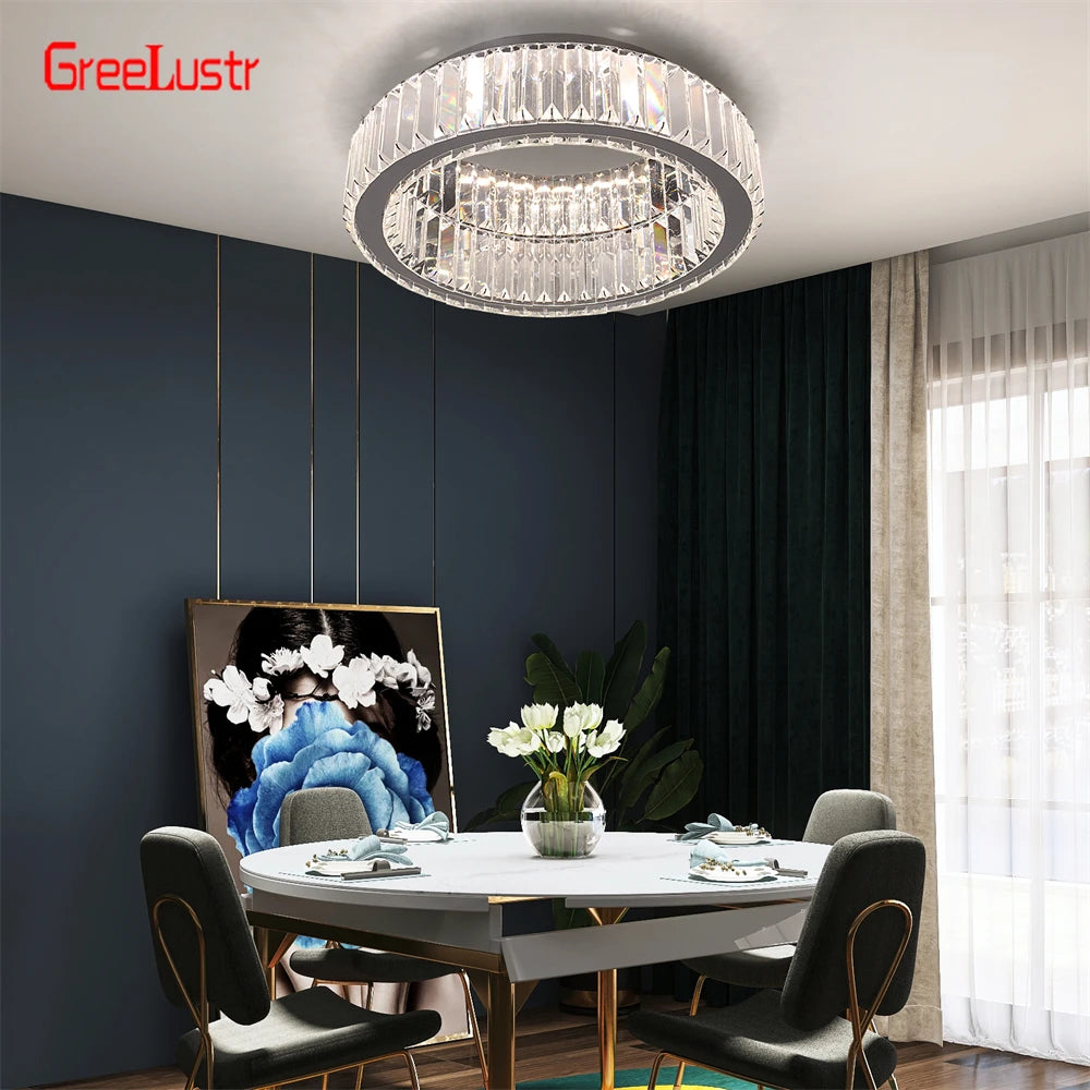 GreeLustr Modern Crystal Round Led Chandelier Dimmable Indoor Ceiling Light