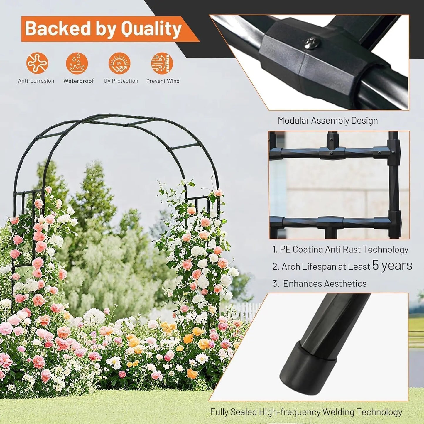 HiMISS Garden Arch Arbor Trellis For Climbing Plants Outdoor Decor