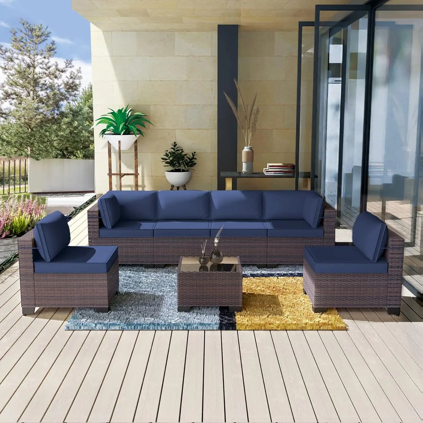 Outdoor Sectional Rattan Sofa Set Modern Garden Patio Furniture
